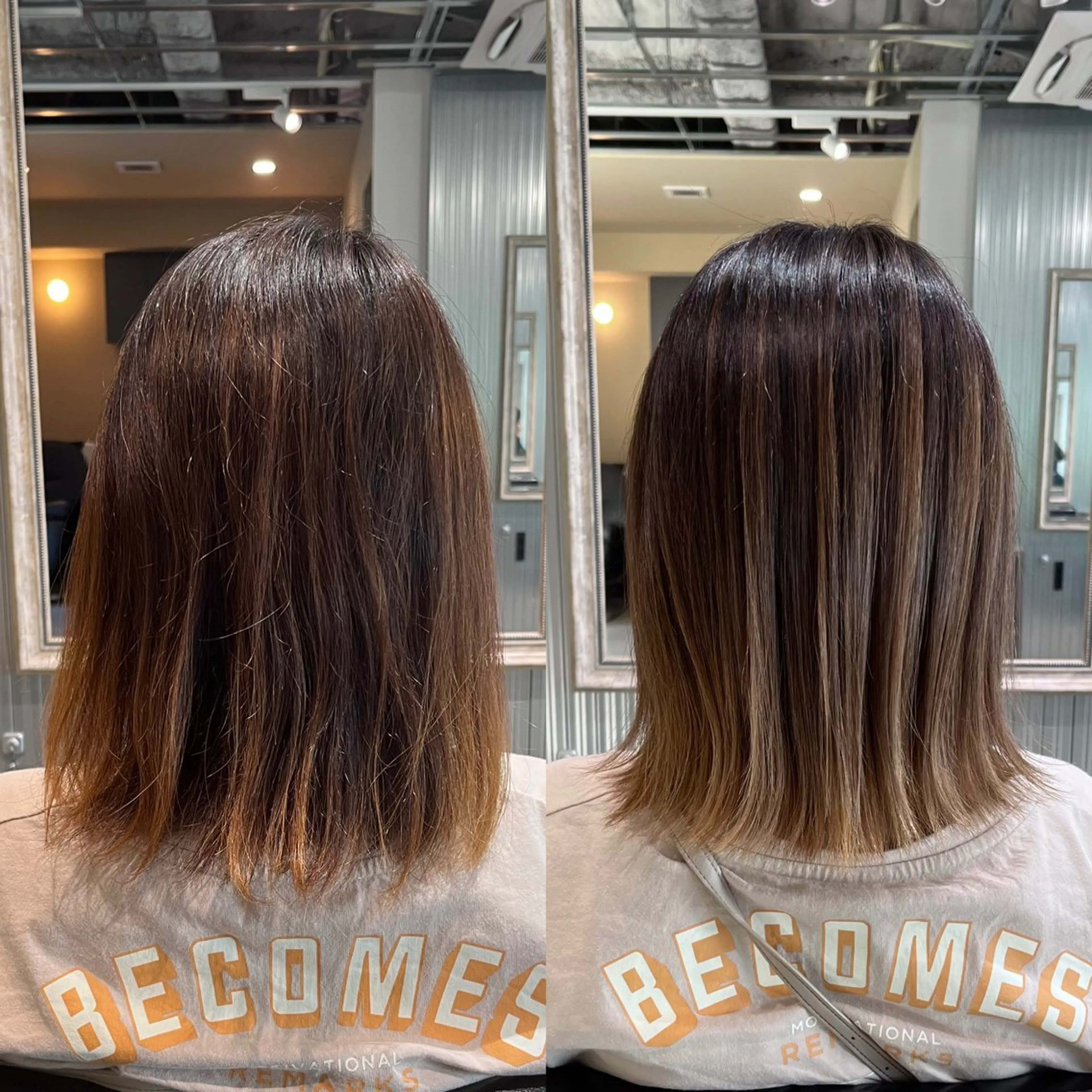ミディアム カラー バレイヤージュ ベージュカラー ブリーチ レイヤーカット ヘアカラー KIZU 髪質改善 オカルト怪談のヘアスタイル
