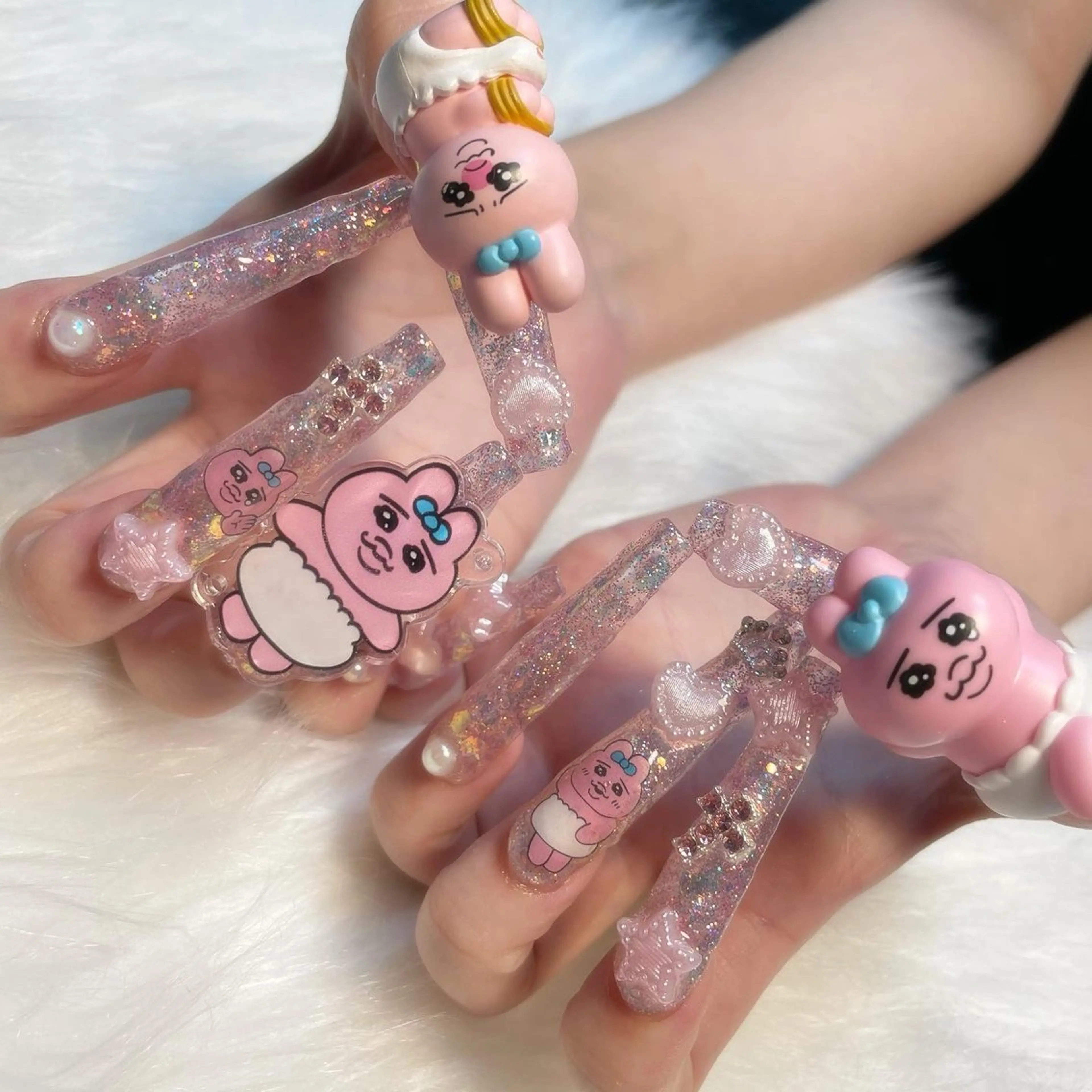 ネイル ロングネイル スーパーロングネイル ハンドネイル ゴテゴテ💙ワンホン リオナのネイルデザイン