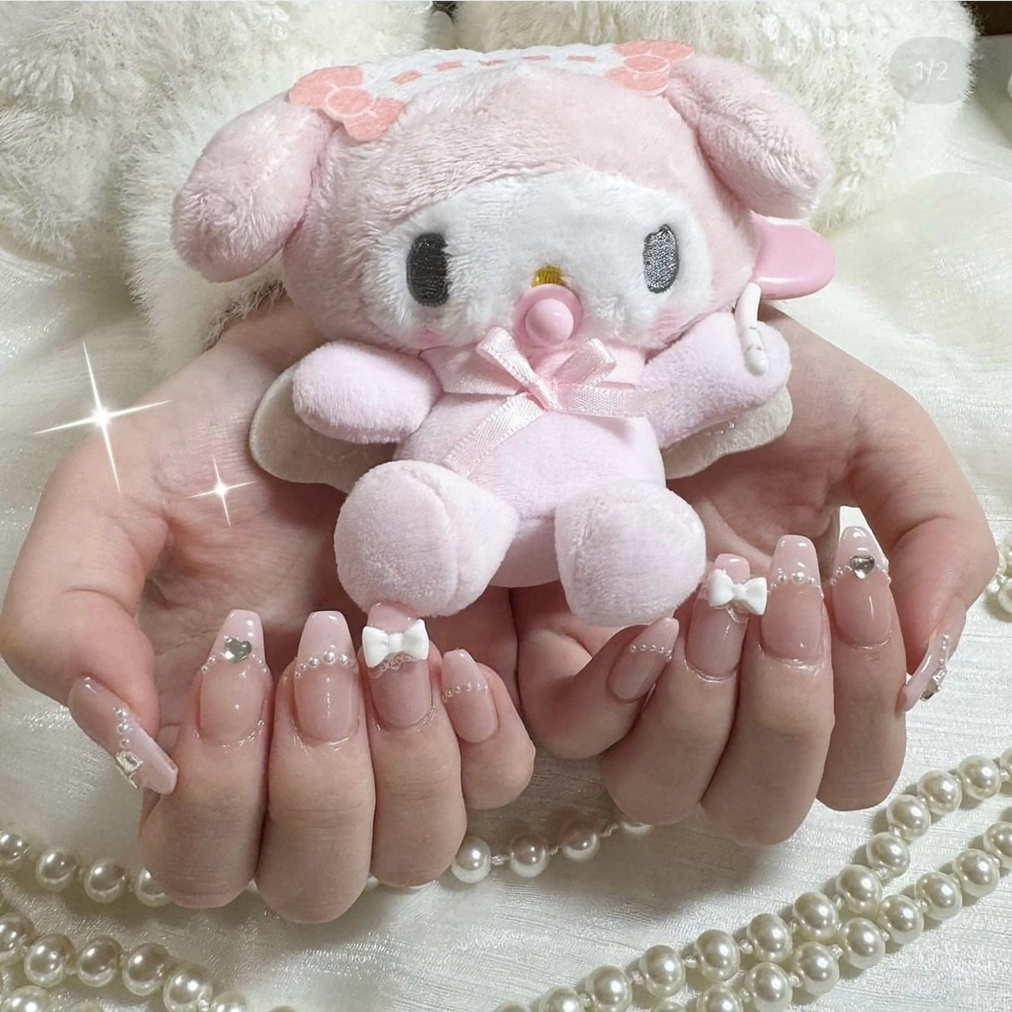 ネイル ガーリー ピンク リボン ワンホンネイル ハンドネイル 🍒mizuho 🍒のネイルデザイン