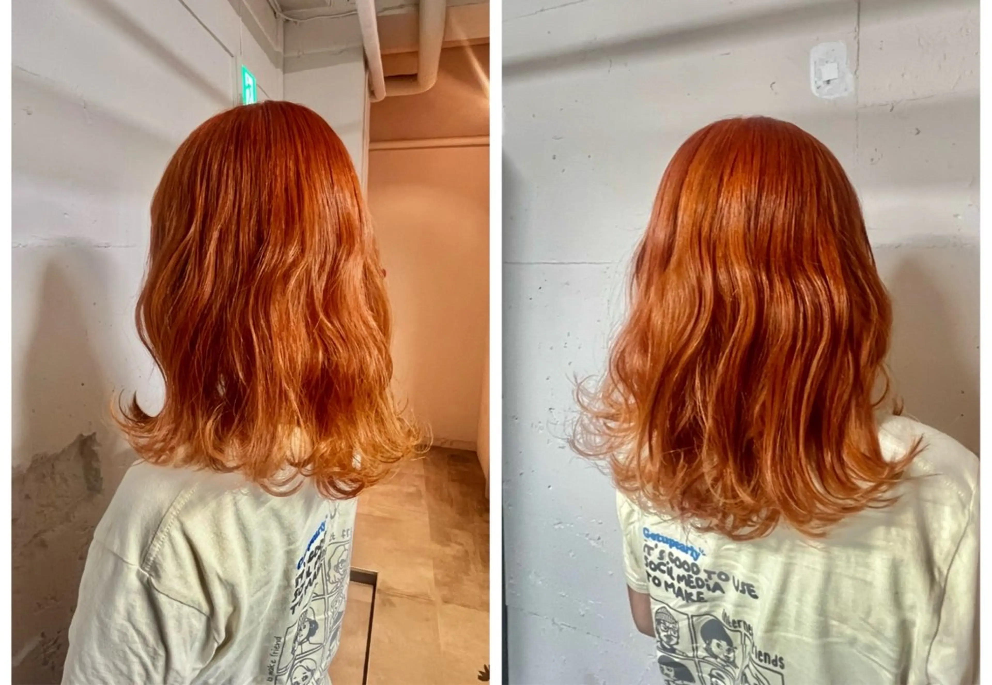 ミディアム カラー ヘアアレンジ オレンジ カット ヘアカラー 🍓ハイトーン/縮毛 🌈しんたに🐰のヘアスタイル