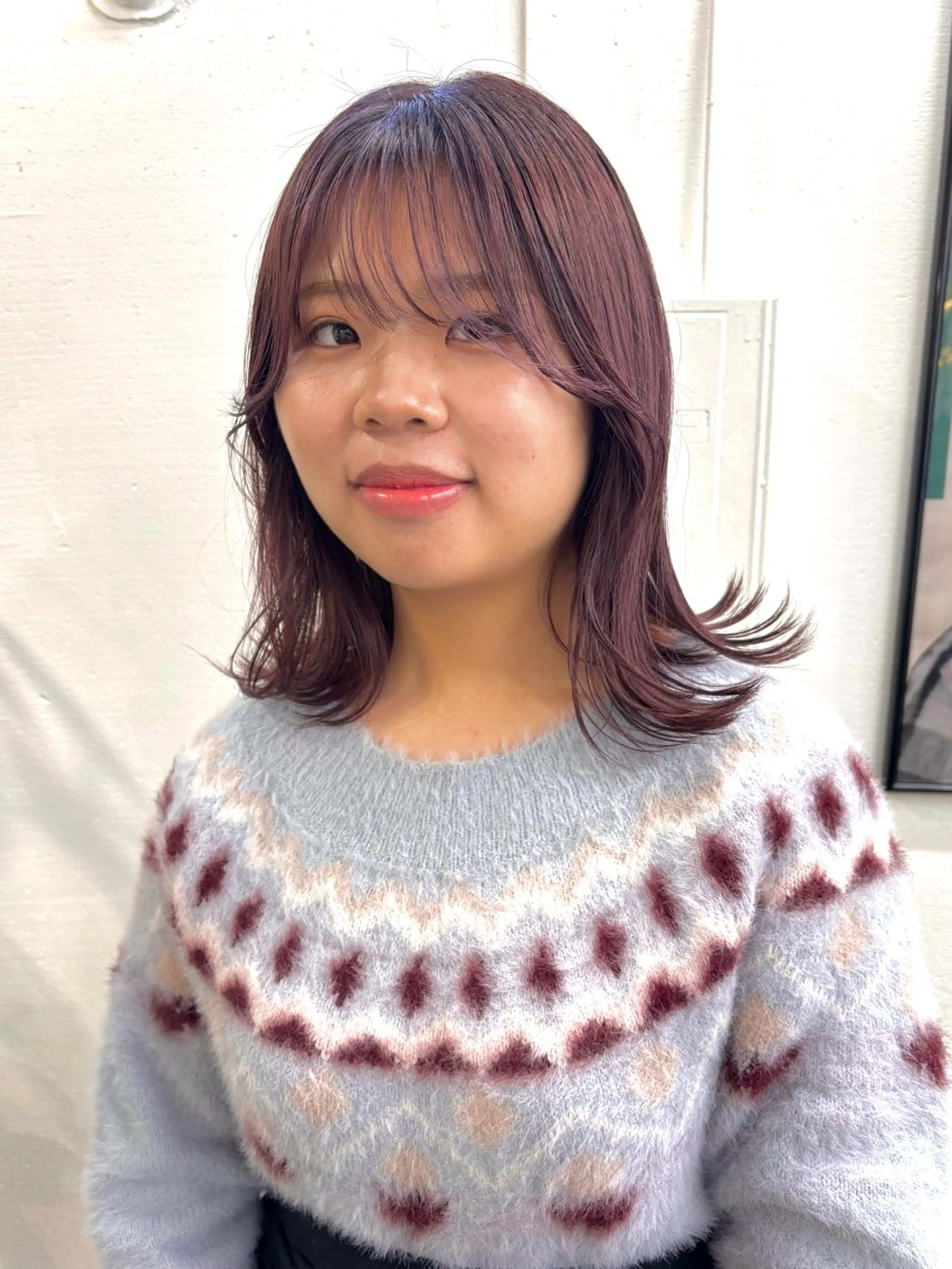 ミディアム カラー ブリーチ ブラウンカラー カシス 透明感カラー グレージュ ヘアカラー 暖色カラー/天神/ ヘイマサクラのヘアスタイル
