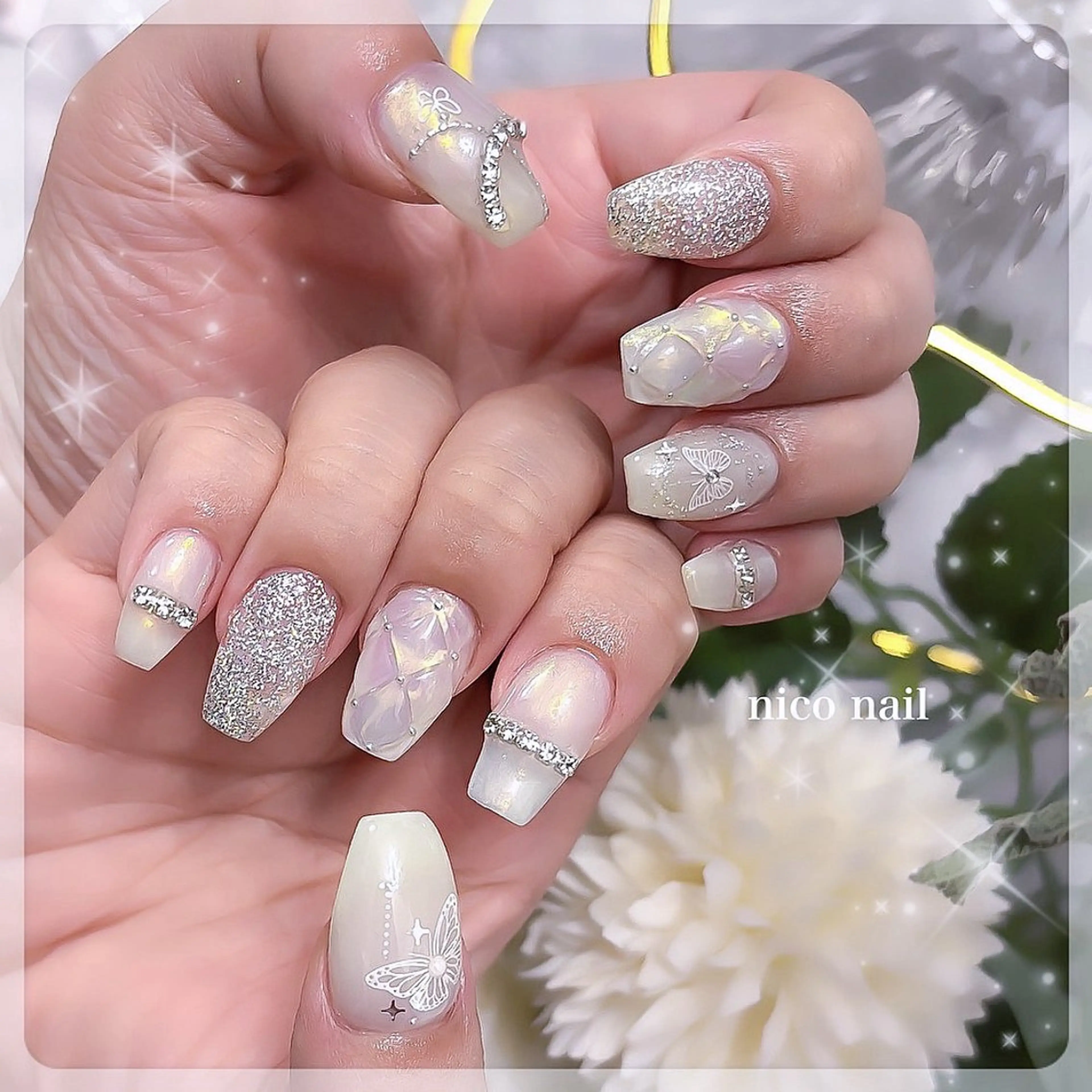 ネイル オーロラネイル ガーリー キラキラネイル ラメ(グリッター) パステルネイル nico nail所属・三鷹🎀韓国ネイル/ niconail🪄のネイルデザイン