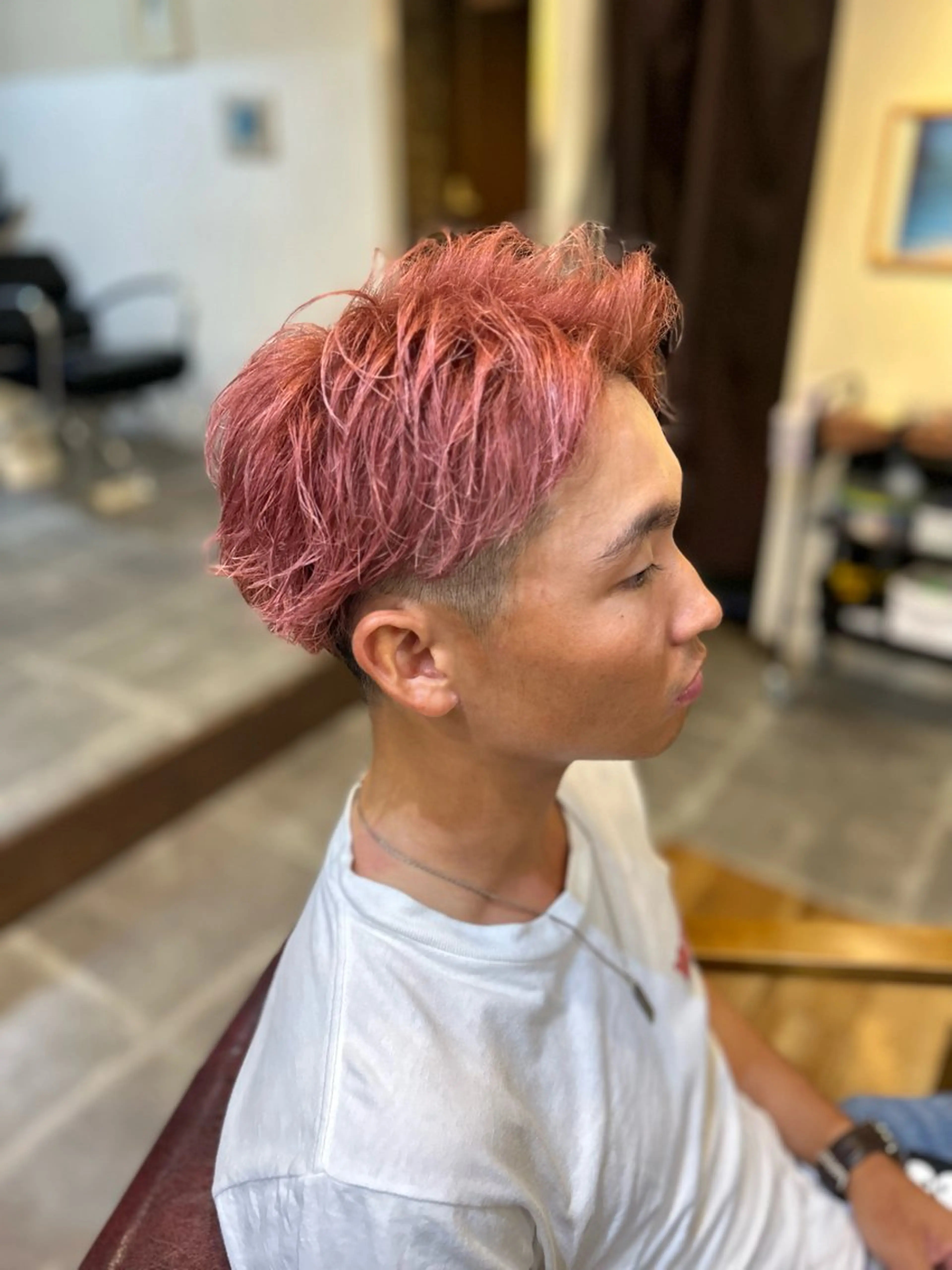 ショート カラー メンズ ピンクカラー ヘアカラー CECIL hair なんば店所属・メンズパーマ 艶髪☆店長☆有馬のヘアスタイル