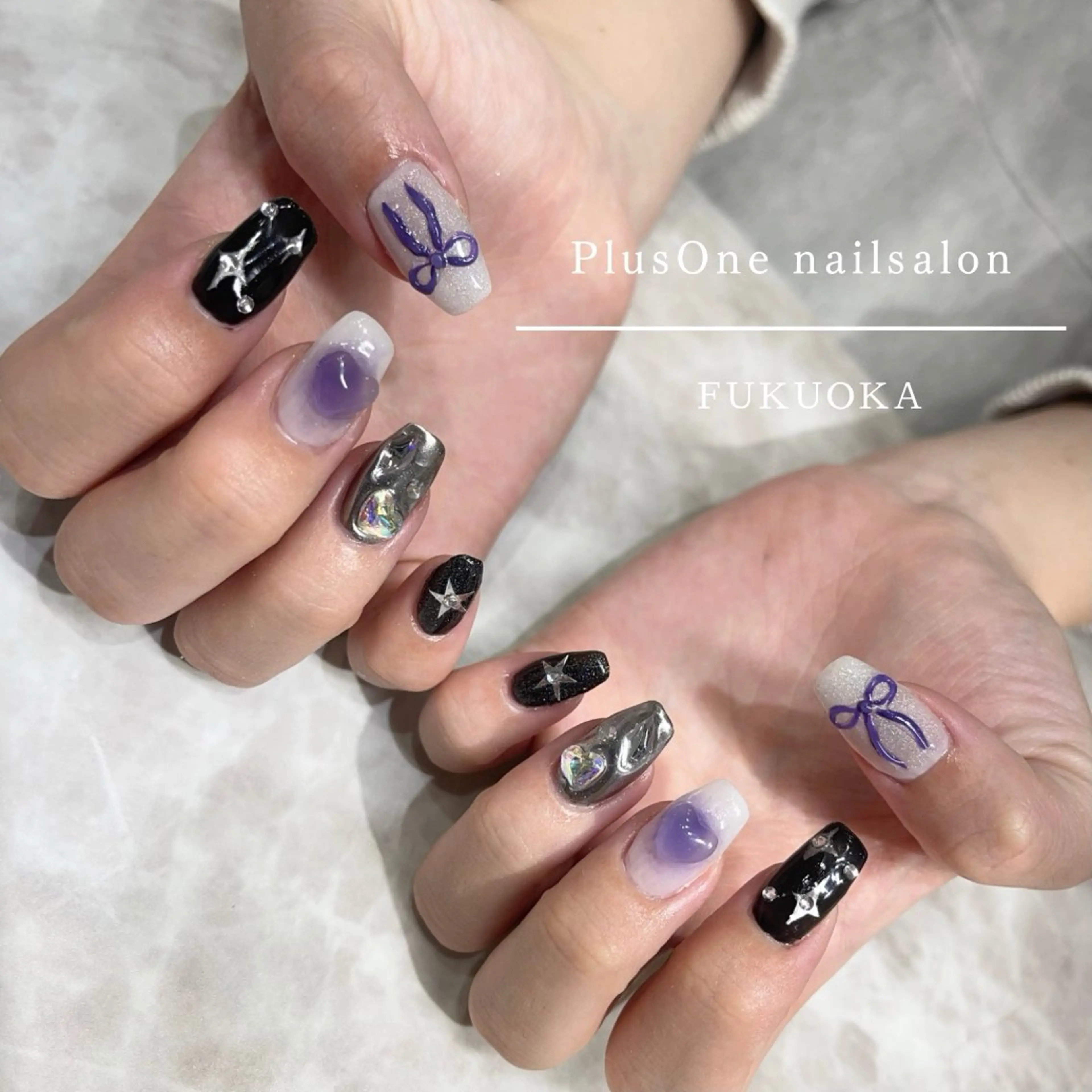 ネイル アートネイル チークネイル ジェルネイル パープル ハンドネイル PlusOnenailsalon所属・粕屋ネイル＆耳つぼ 🫧Natsumiのネイルデザイン
