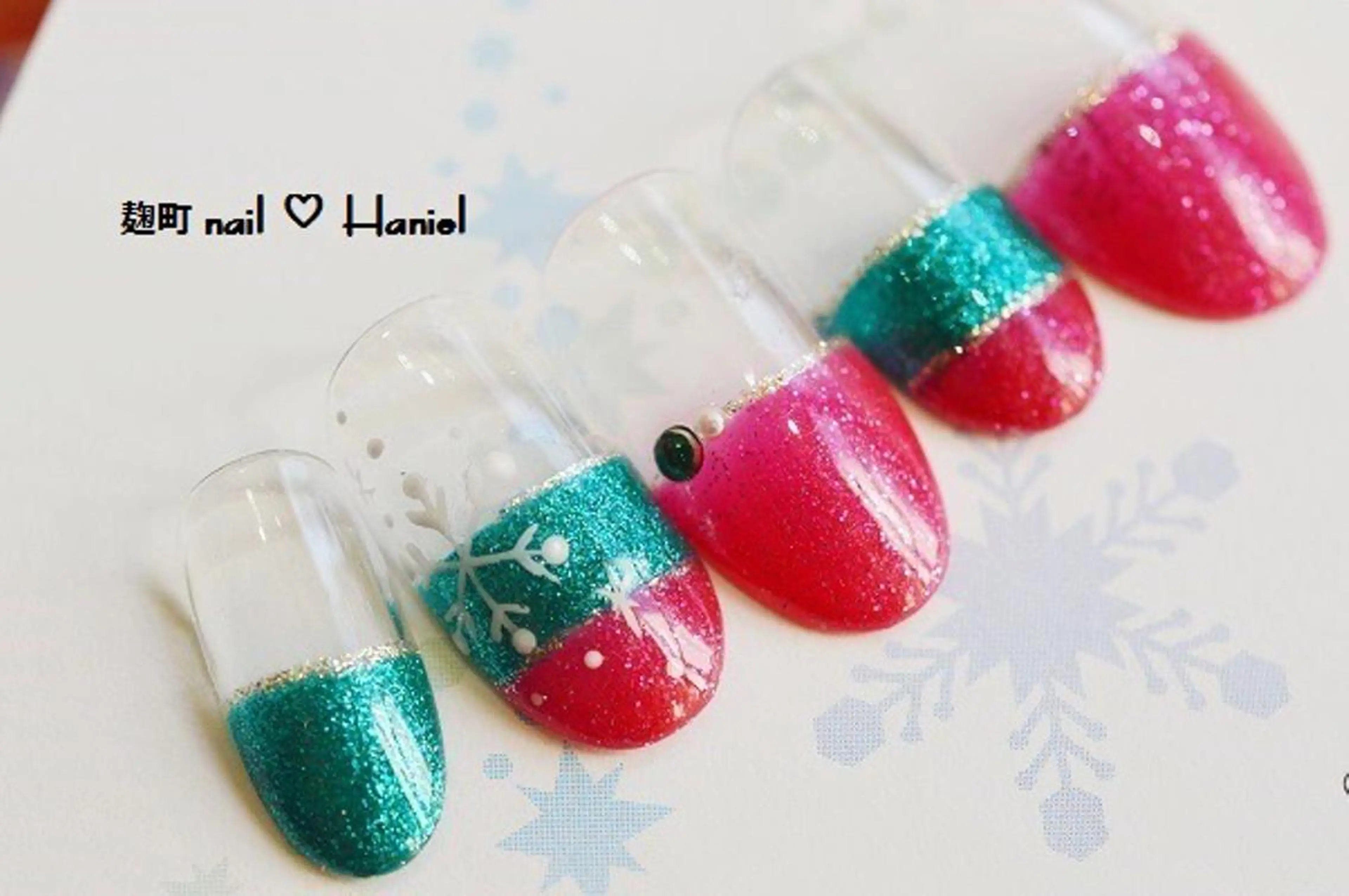 ネイル アートネイル ジェルネイル パラジェル 冬ネイル クリスマス nail Haniel所属・半蔵門サロンハニエル 魅神 ちよのネイルデザイン