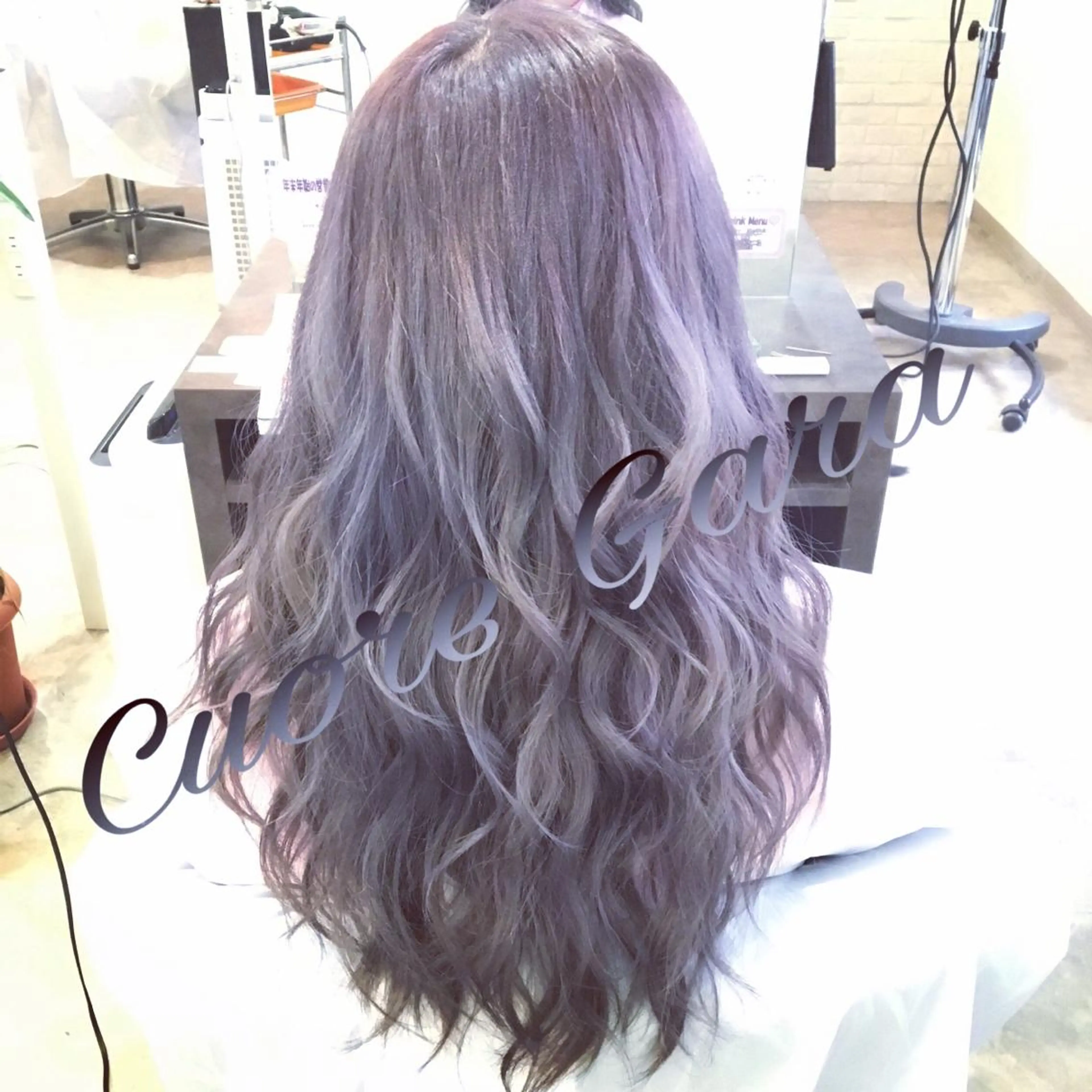 ロング カラー アッシュ ブリーチ パープルカラー パープルアッシュ 💓シールエクステ for...のヘアスタイル