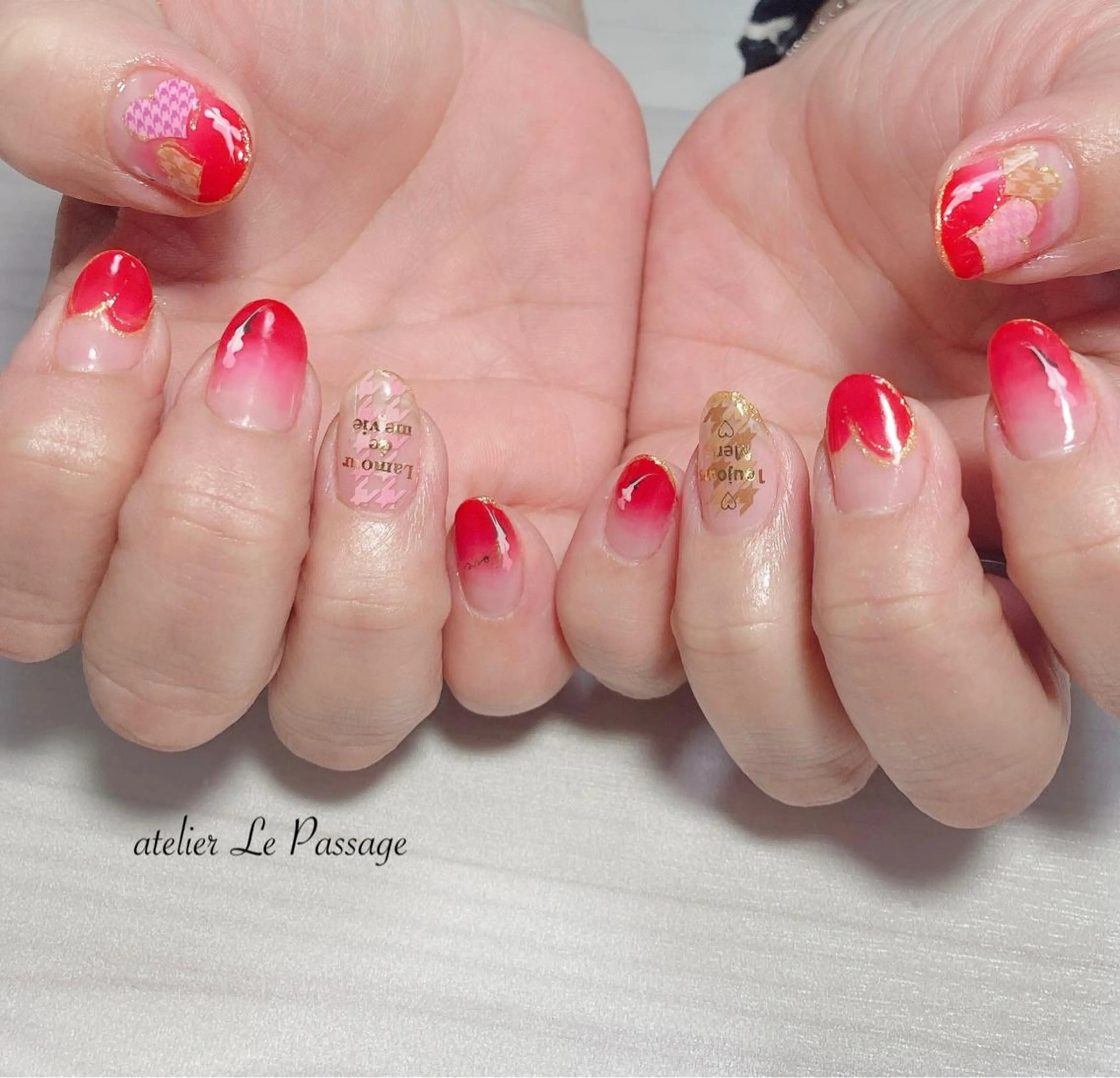 ネイル ジェルネイル ハート パラジェル 春ネイル バレンタイン Atelier Le Passage所属・h nakatsukaのネイルデザイン