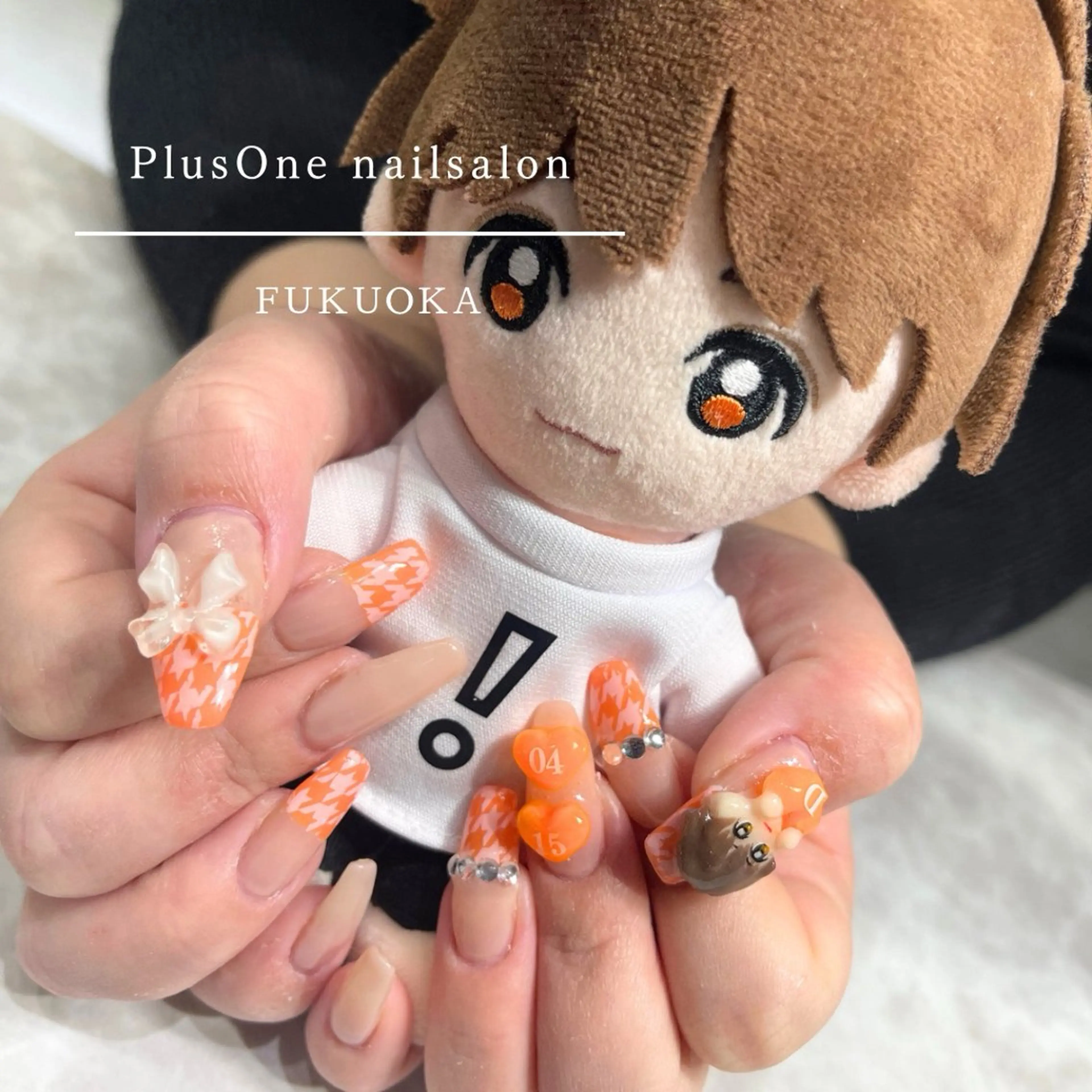 ネイル アートネイル 長さ出し ジェルネイル オレンジ ハンドネイル PlusOnenailsalon所属・粕屋ネイル＆耳つぼ 🫧Natsumiのネイルデザイン