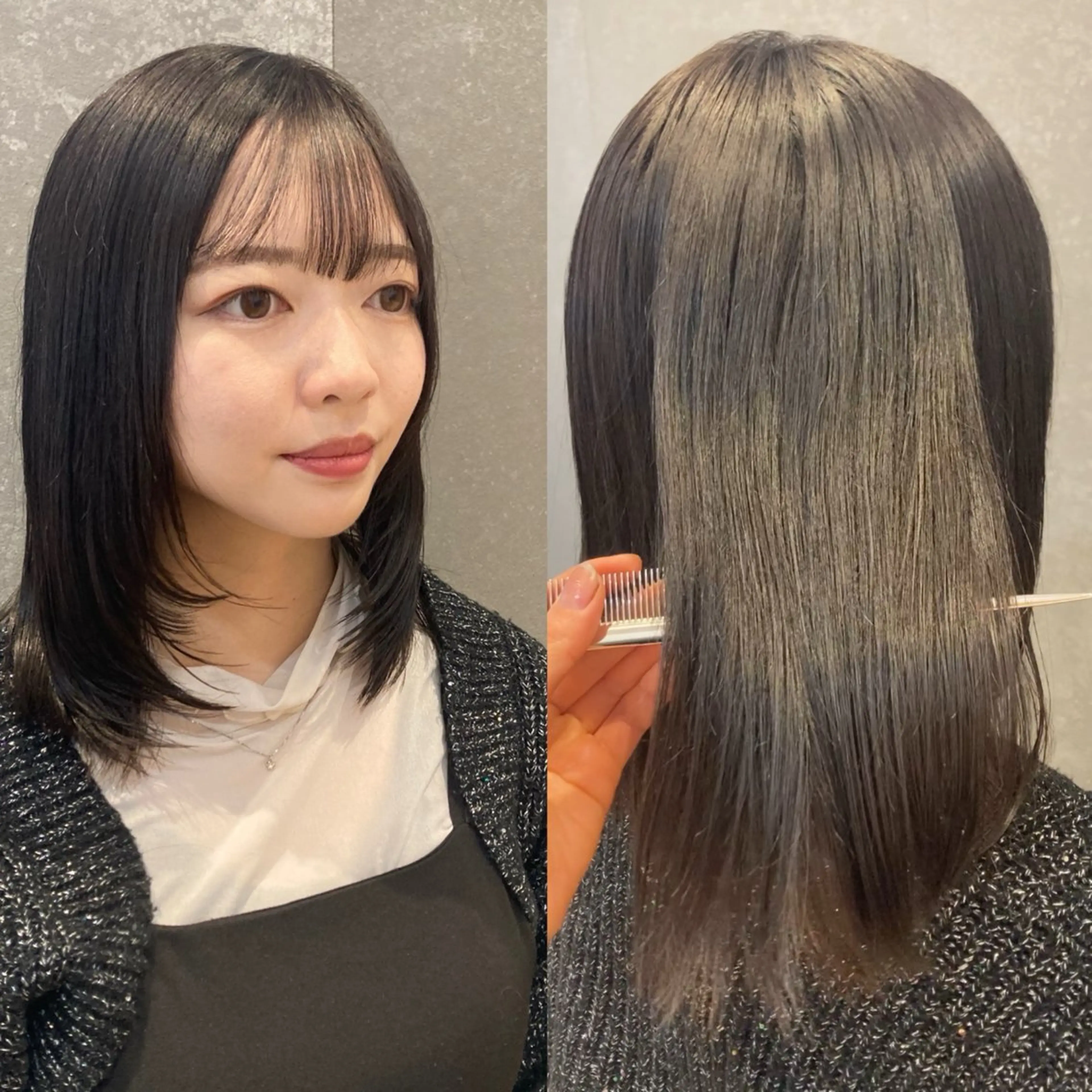 ミディアム カラー ボブ レイヤーカット schon所属・み うのヘアスタイル