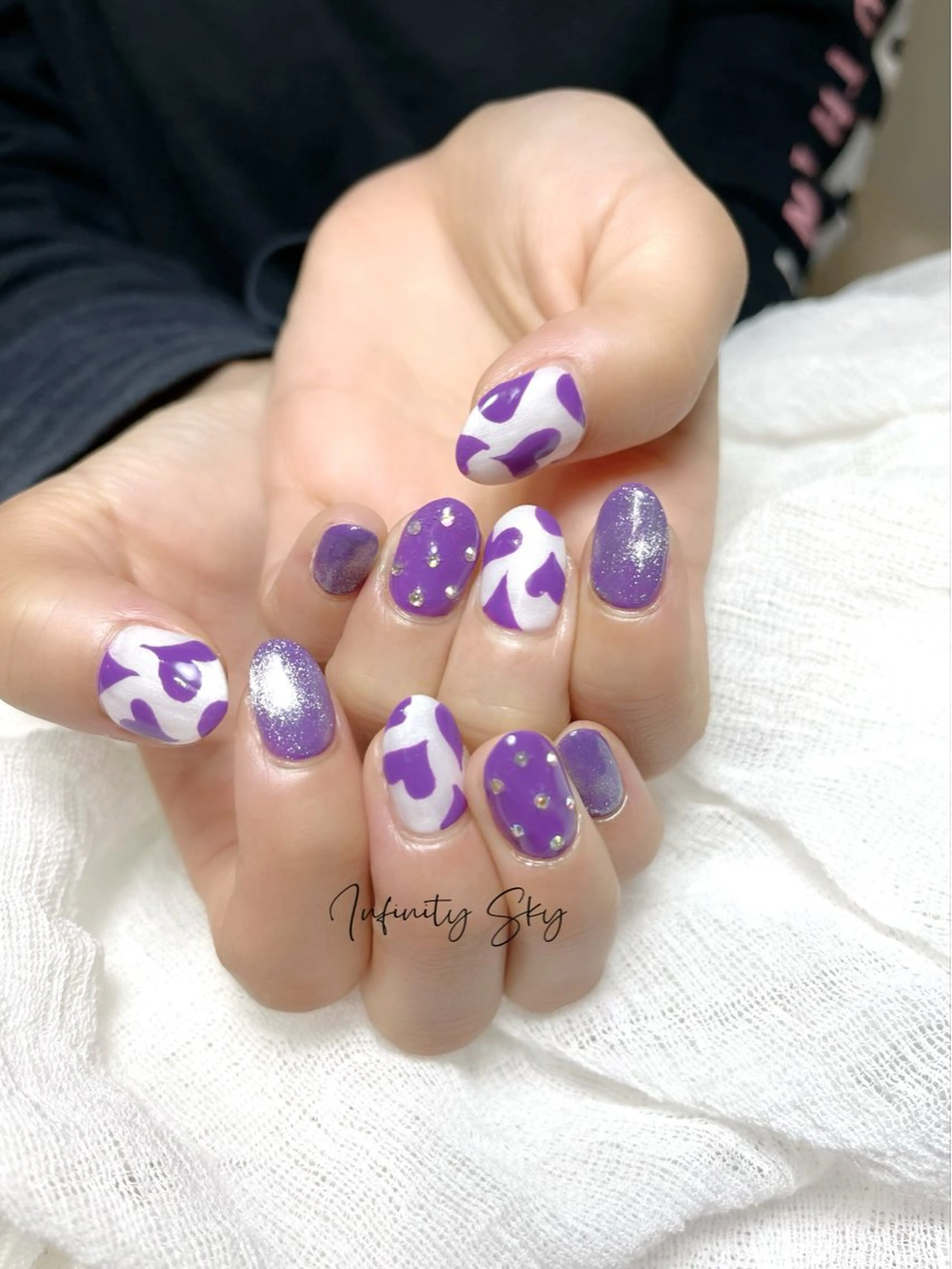 ネイル ハート パープル infinity skyのネイルデザイン