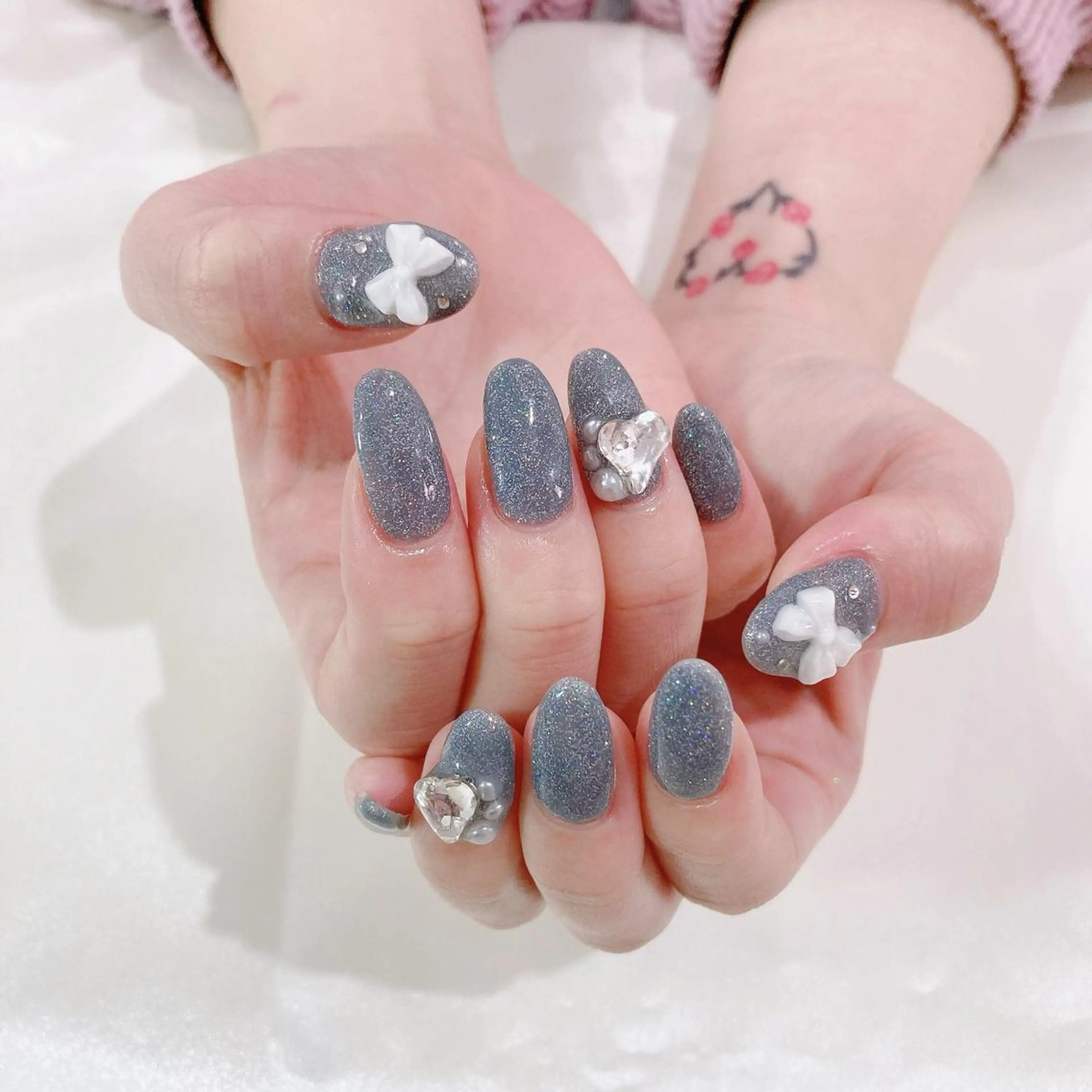 ネイル ブルー 入学式 ジェルネイル 卒業式 ハート ハンドネイル Nail Kのネイルデザイン