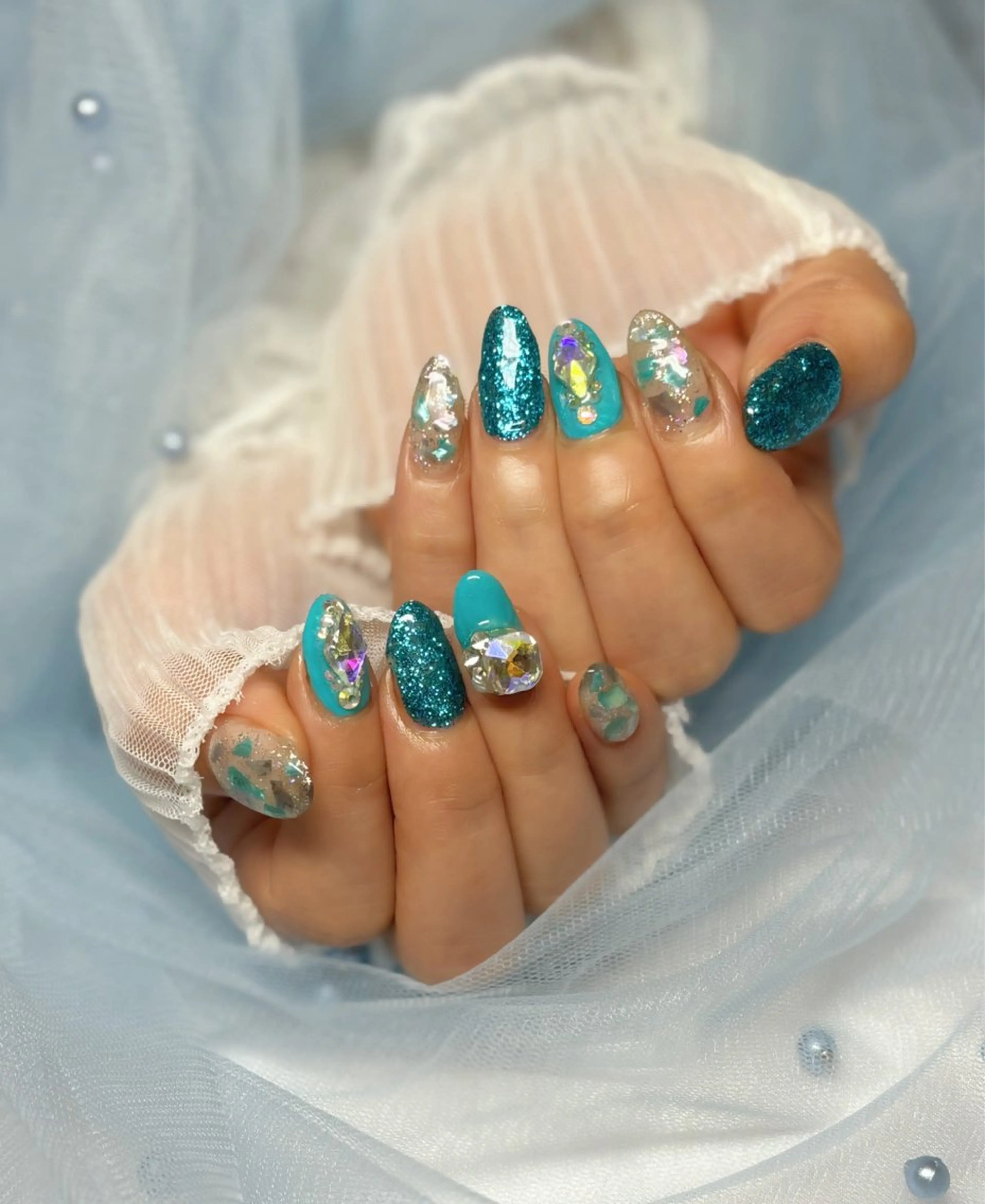 ネイル ブルー ハンドネイル Nail Salon macherieのネイルデザイン
