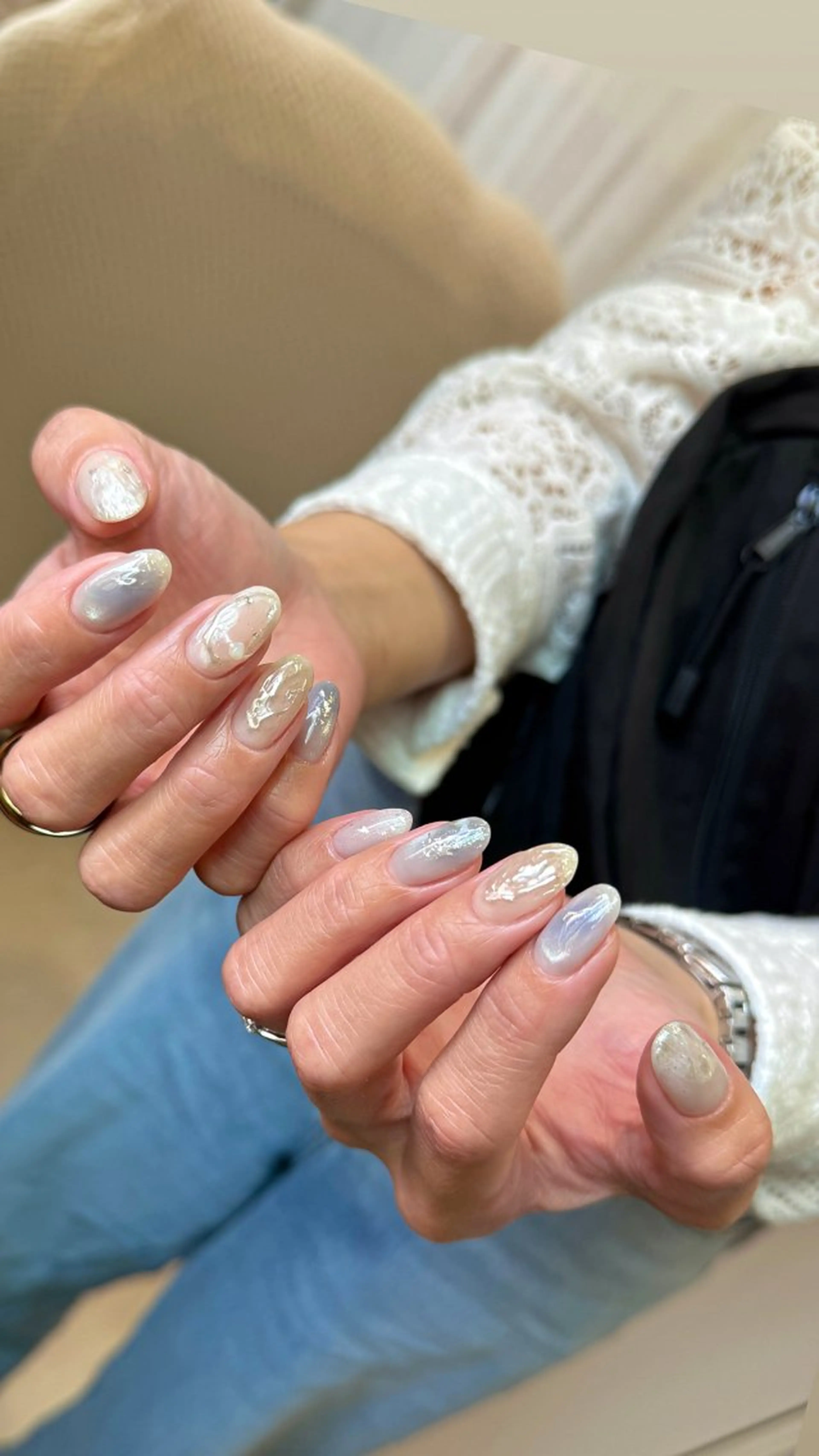 ネイル ブルー マグネットネイル ミラーネイル ニュアンスネイル シルバー ハンドネイル pointillé .ayaのネイルデザイン