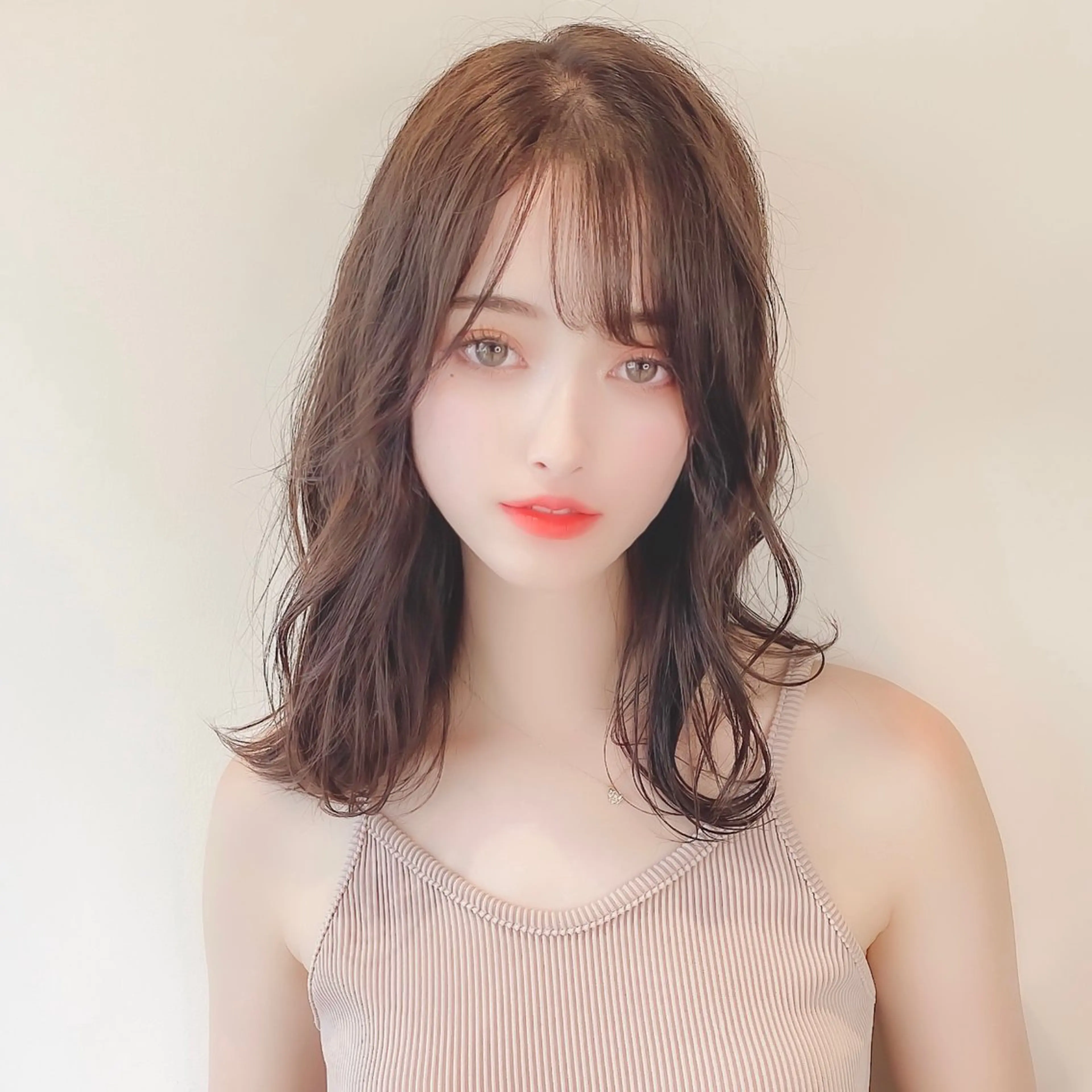 セミロング カット ヘアカラー ボブ韓国風レイヤー 錦糸町/畠中ケントのヘアスタイル