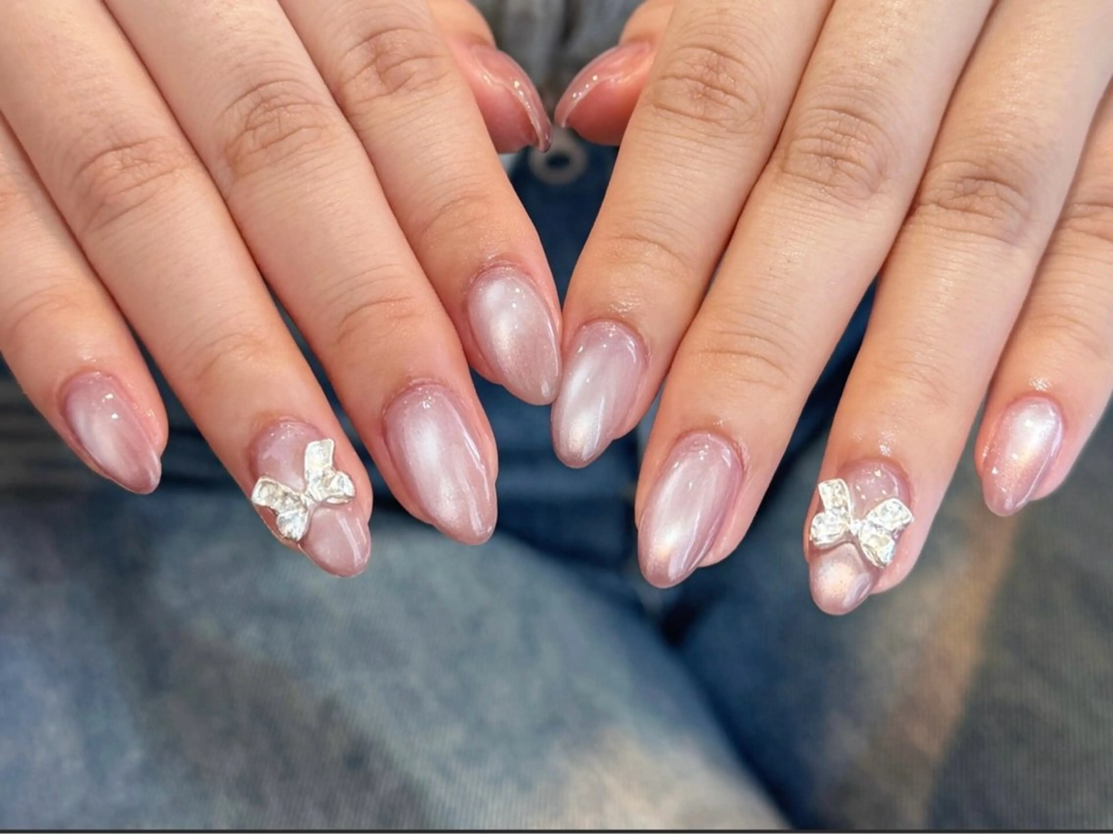 ネイル オーロラネイル 長さ出し フレンチネイル ジェルネイル ガラスフレンチ ハンドネイル Rela・S所属・Rela・S NAILのネイルデザイン