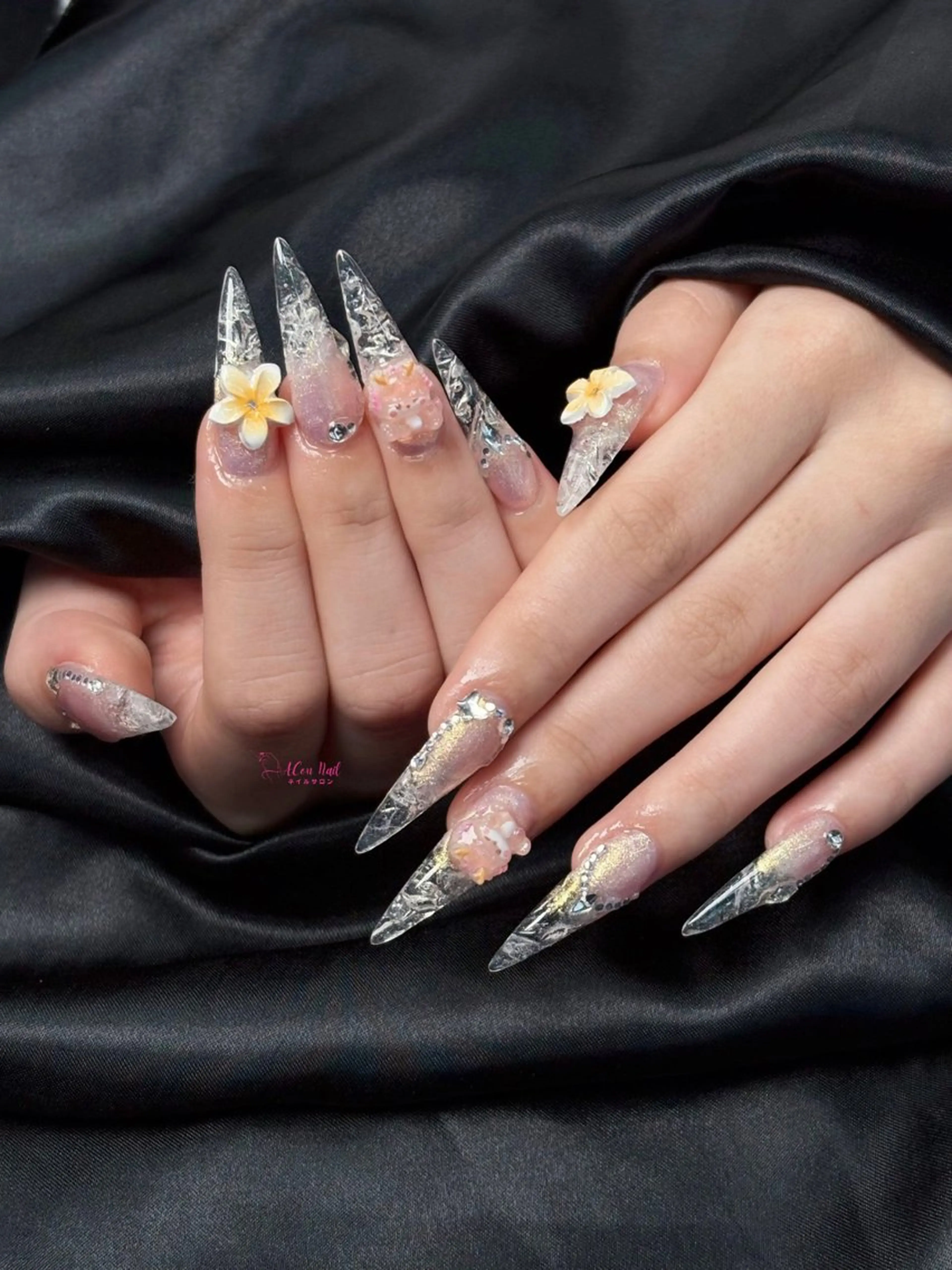 ネイル 桜ネイル 長さ出し フラワーネイル フレンチネイル ジェルネイル ハンドネイル AConNailSalon所属・ACon NailSalonのネイルデザイン