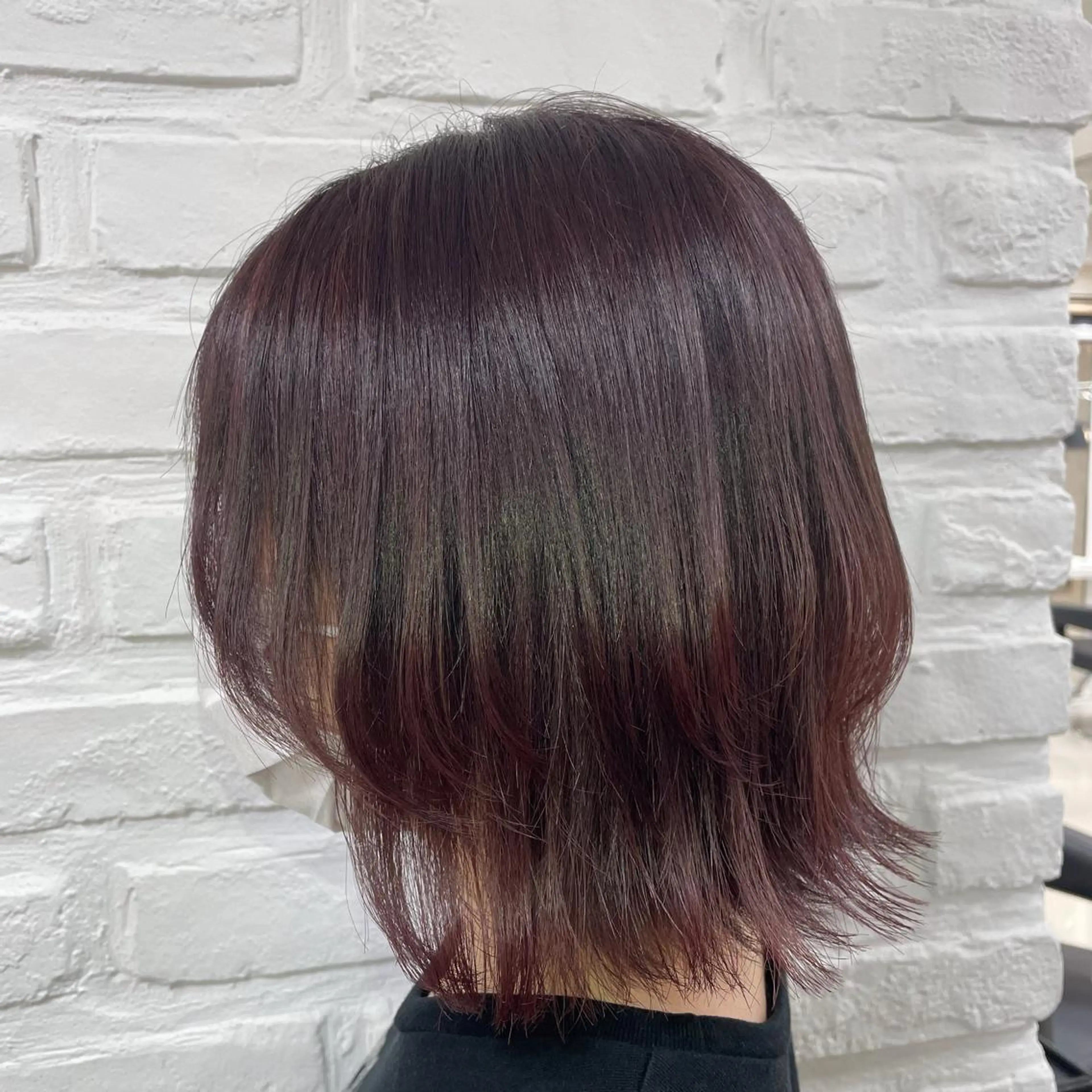 ミディアム カラー ラベンダーカラー ボブ くびれヘア 外ハネヘア カット ヘアカラー トリートメント 暖色カラー🌹 中山由梨のヘアスタイル