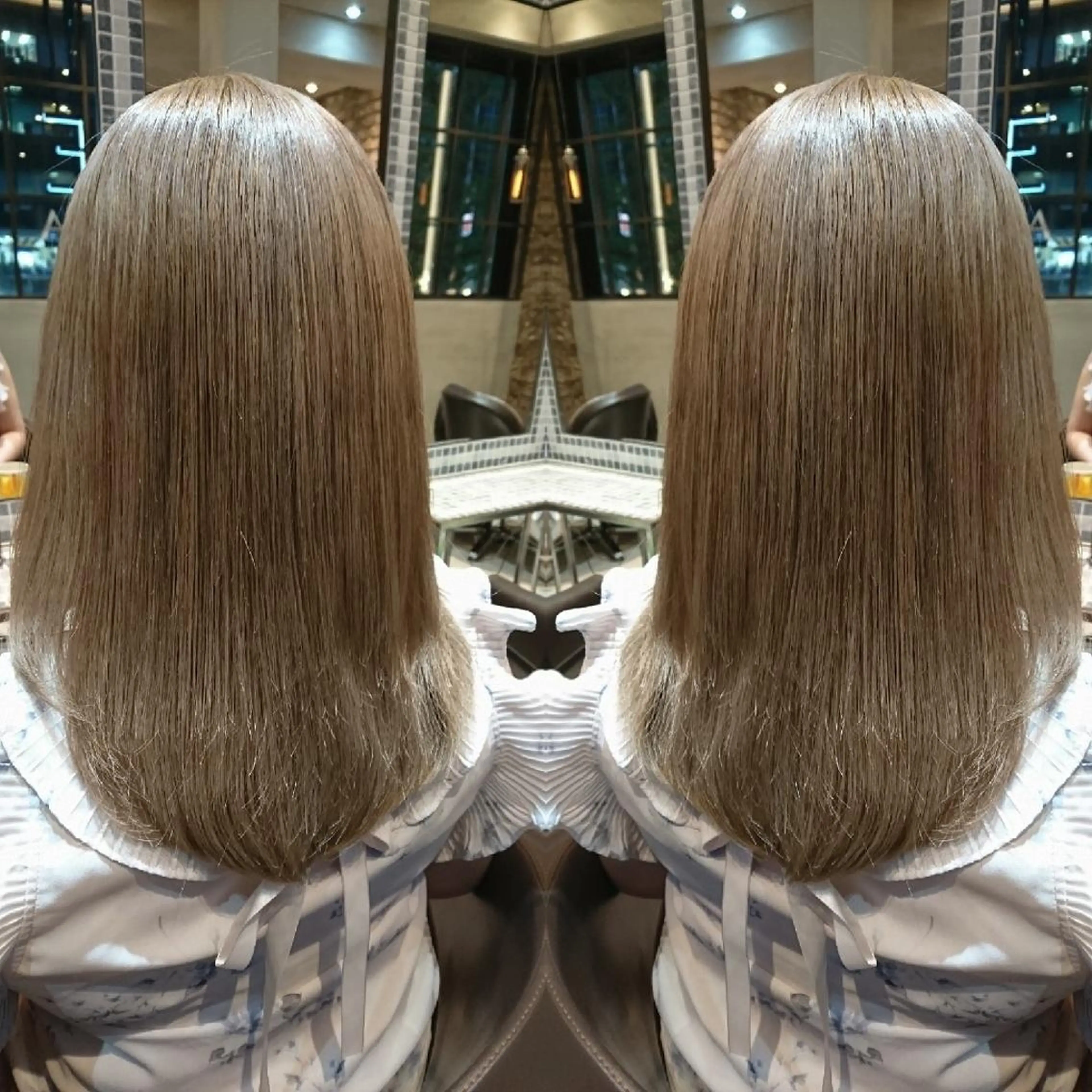 ミディアム カラー グレージュ カット 縮毛矯正 トリートメント youres センター南所属・今満 精二のヘアスタイル