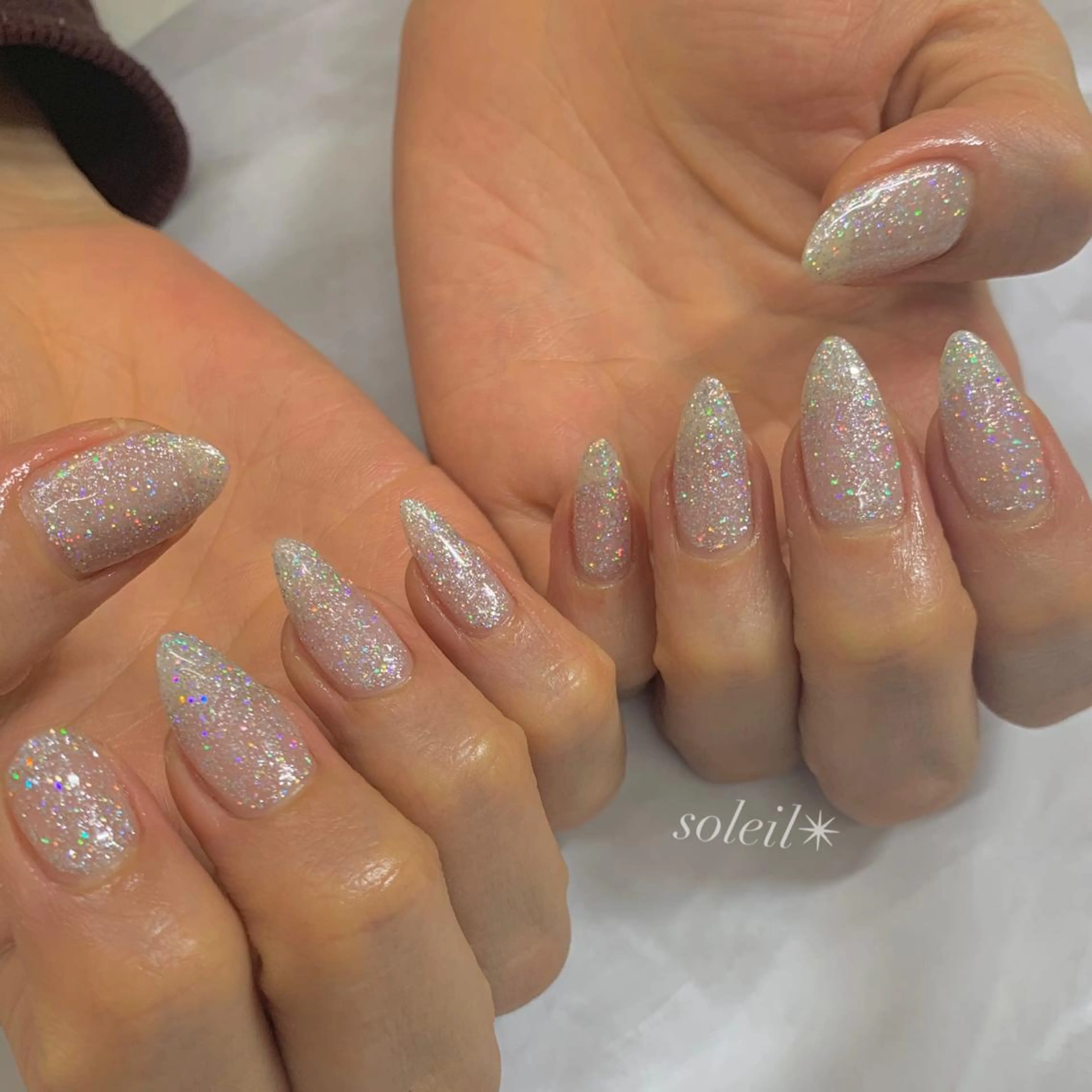 ネイル クリアネイル ジェルネイル ゴージャス キラキラネイル ラメ(グリッター) 粟津 美紀のネイルデザイン