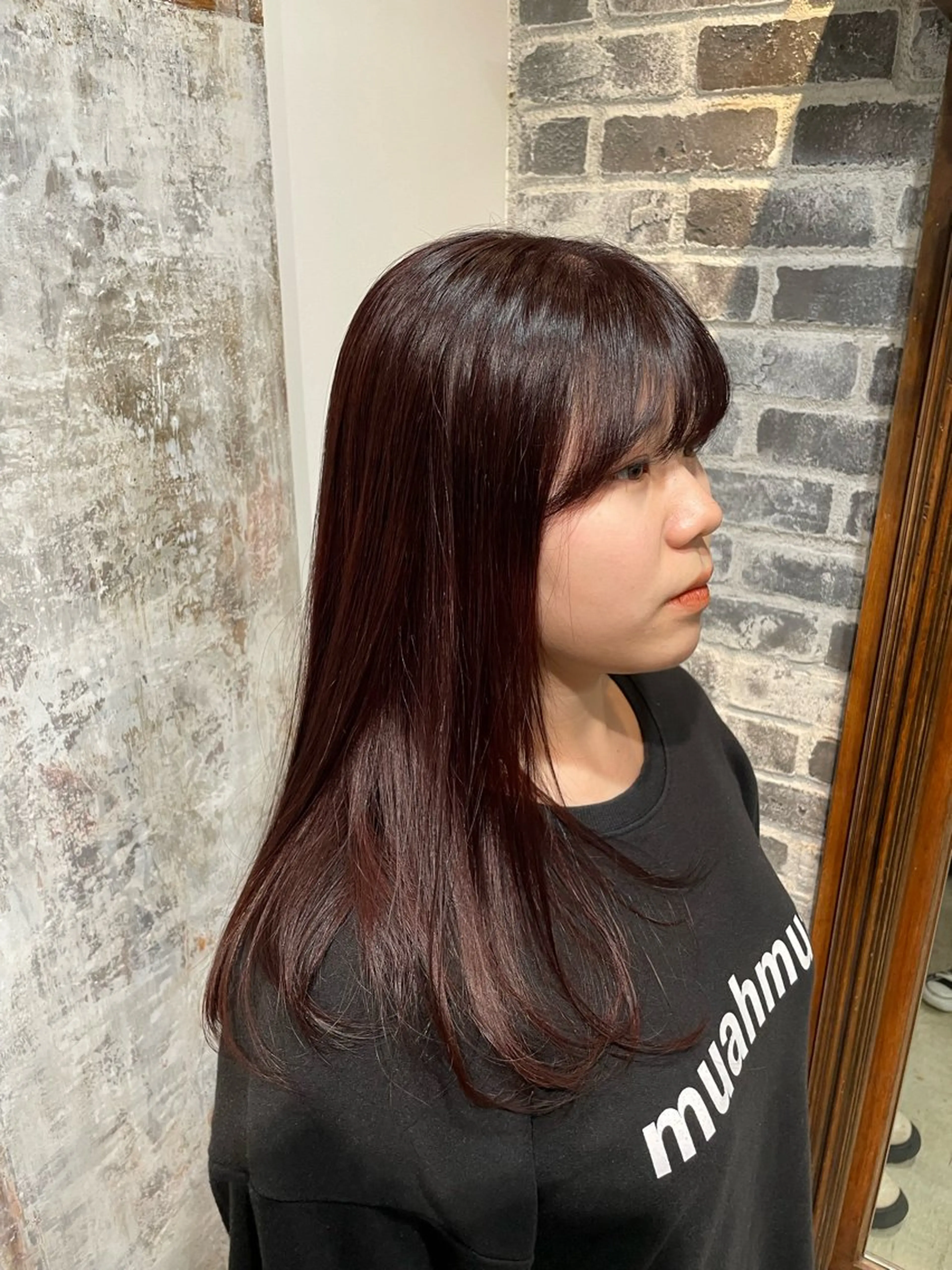 セミロング カラー パーマ ブリーチ ボルドーカラー 透明感カラー ダブルカラー ブリーチなしカラー 【お洒落パーマ】 Elme　肥塚康汰郎のヘアスタイル