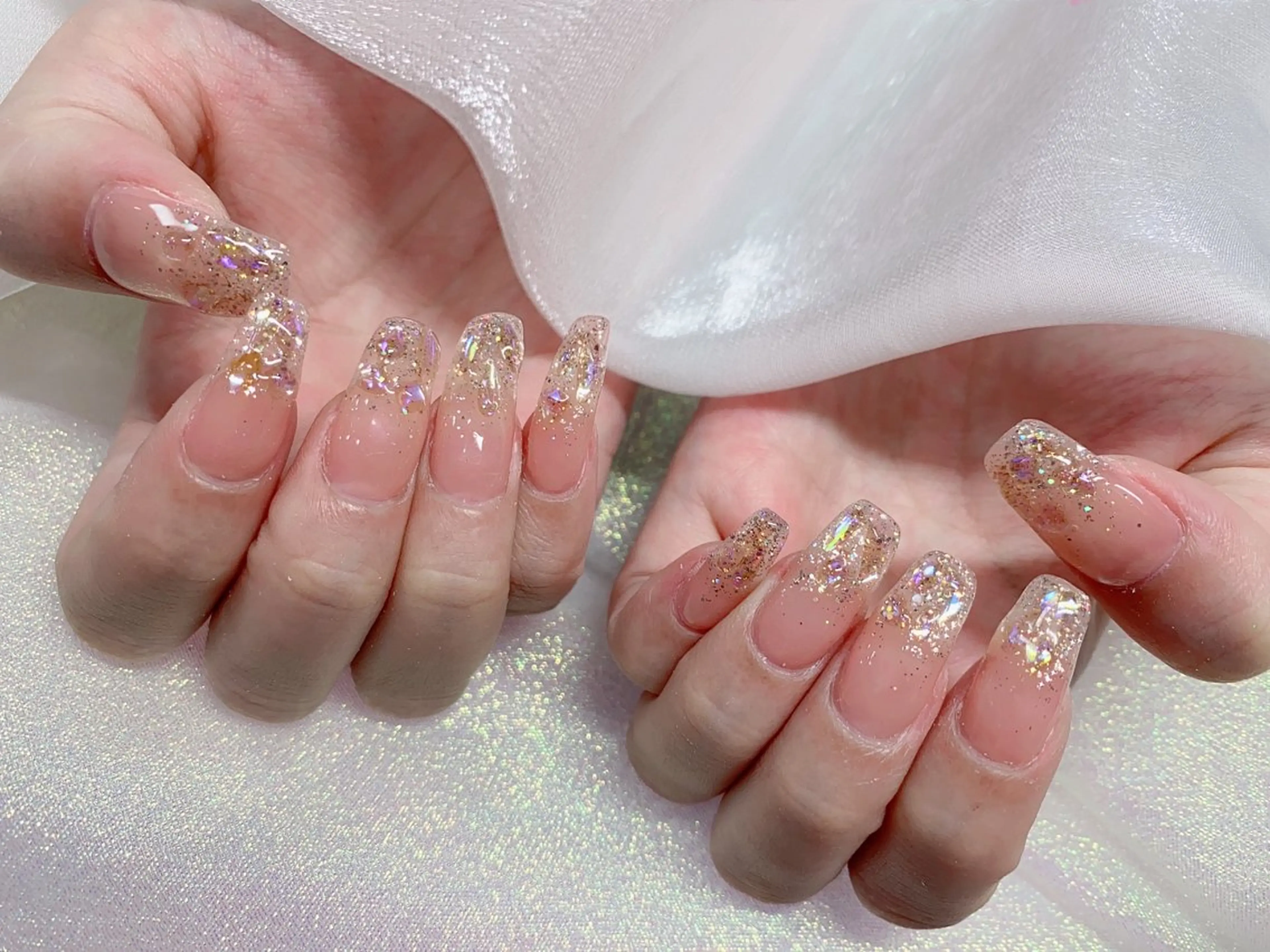 ネイル 長さ出し ジェルネイル キラキラネイル 大理石ネイル(マーブル) ニュアンスネイル Morpho nailのネイルデザイン