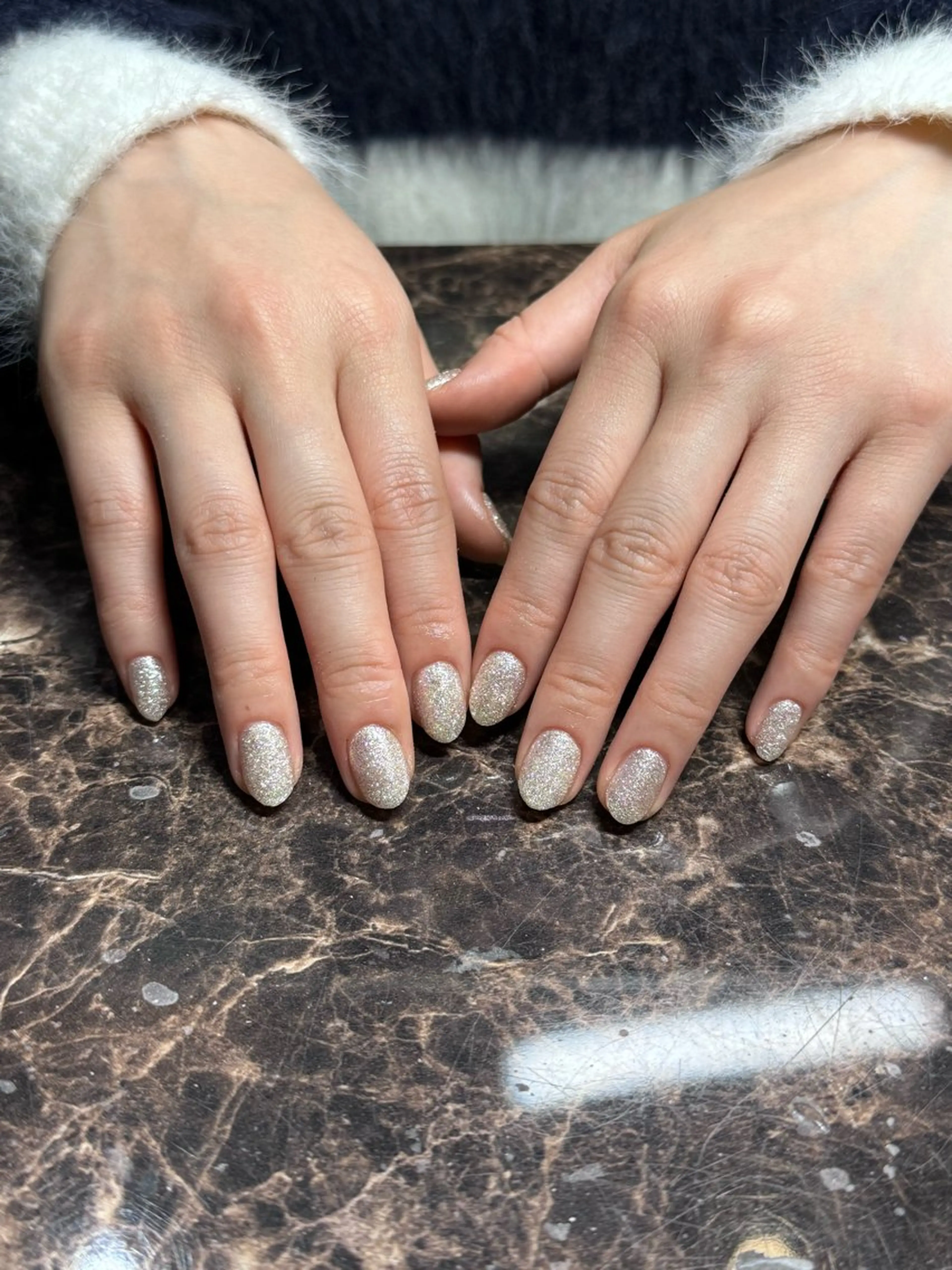 ネイル ラメ(グリッター) ワンカラーネイル ホワイト IROHA NAIL Mihoのネイルデザイン