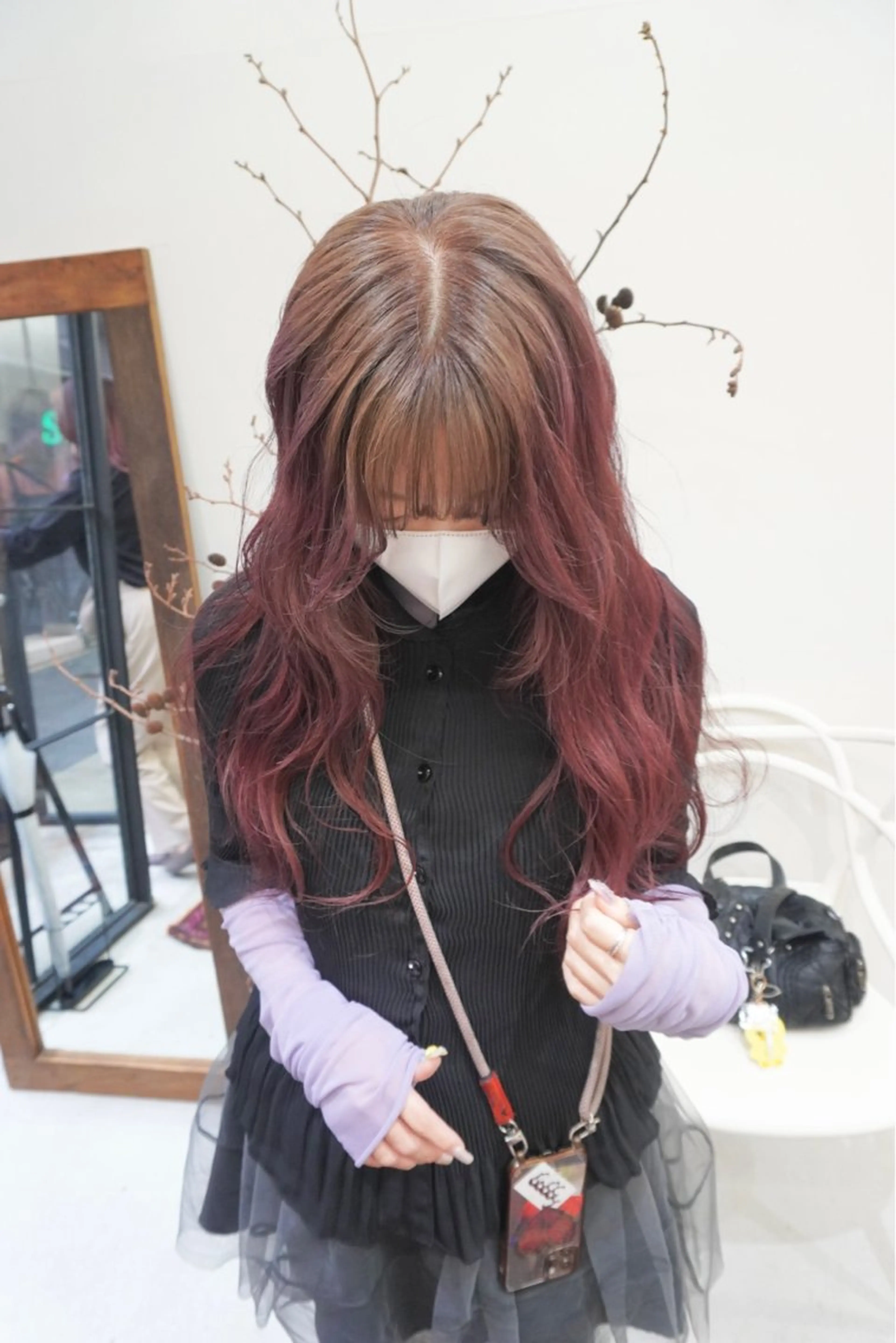 ロング カラー パーマ ヘアアレンジ 髪と音処　マトぺ所属・ダブルカラー/ボブ ブリーチカラー/ユリのヘアスタイル