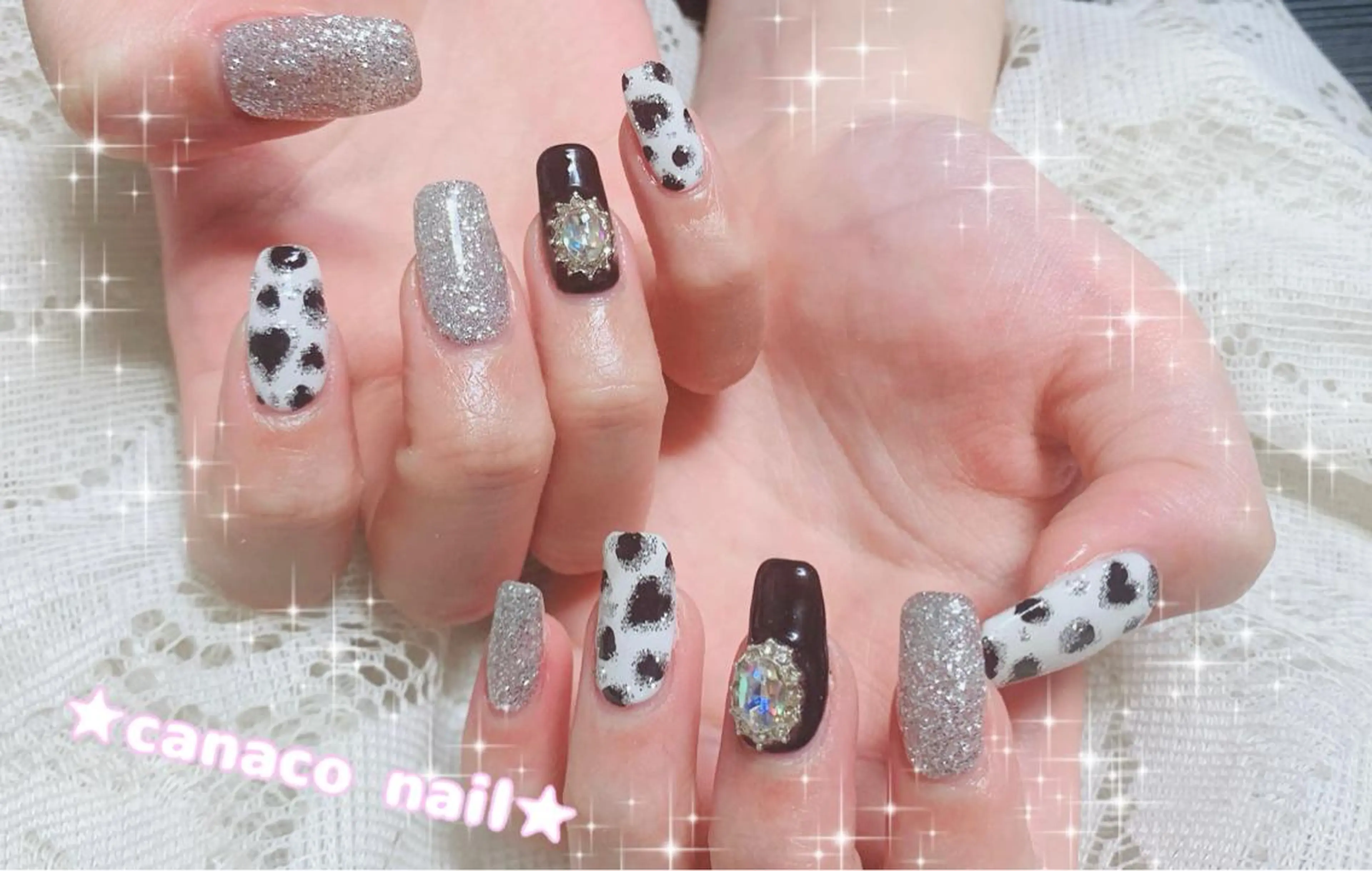 ネイル アートネイル ジェルネイル ハート パラジェル シルバー ハンドネイル ハンドケア Felice所属・ベテランネイル cnc  nailのネイルデザイン