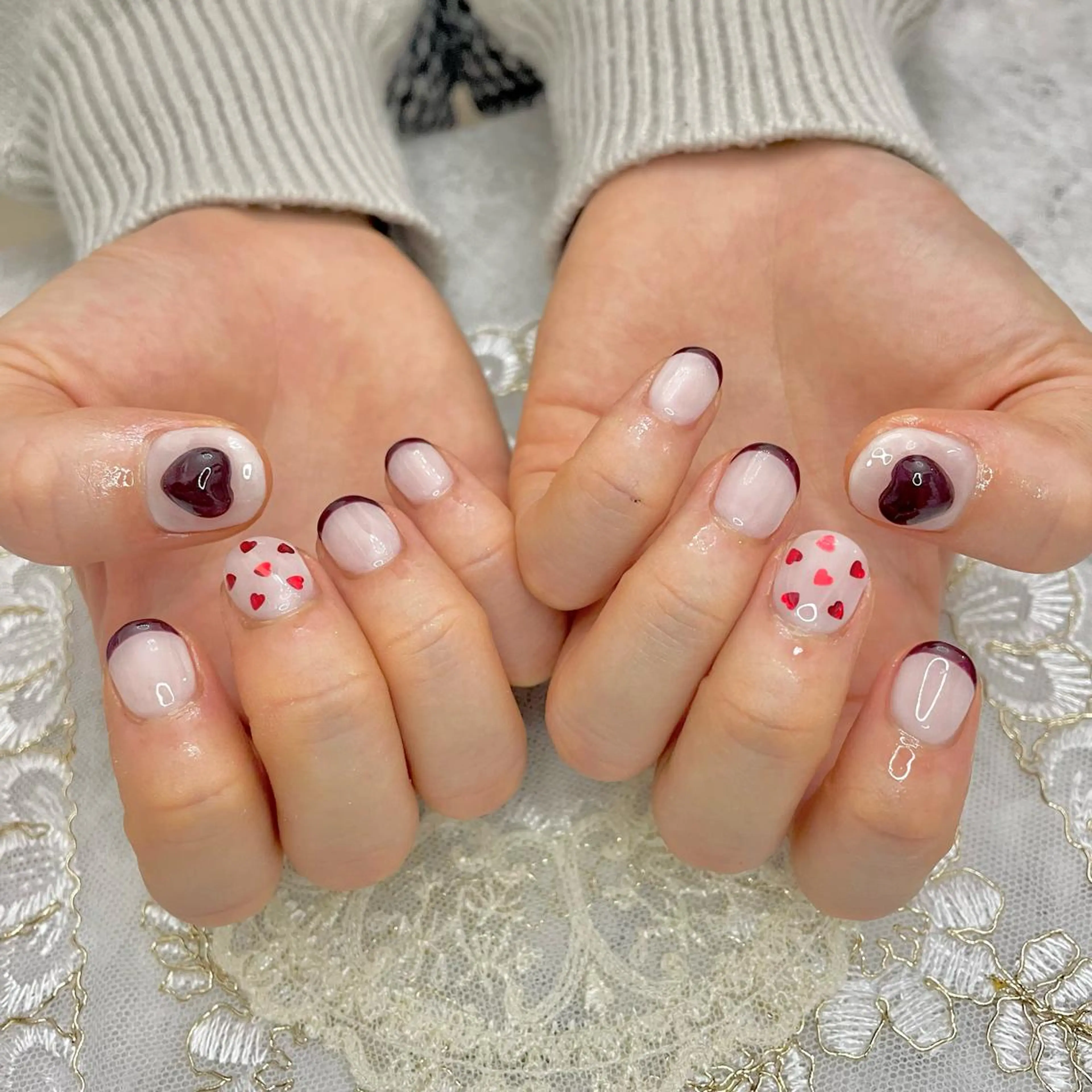 ネイル ジェルネイル ハート バレンタイン ホワイト J terrace Nailのネイルデザイン