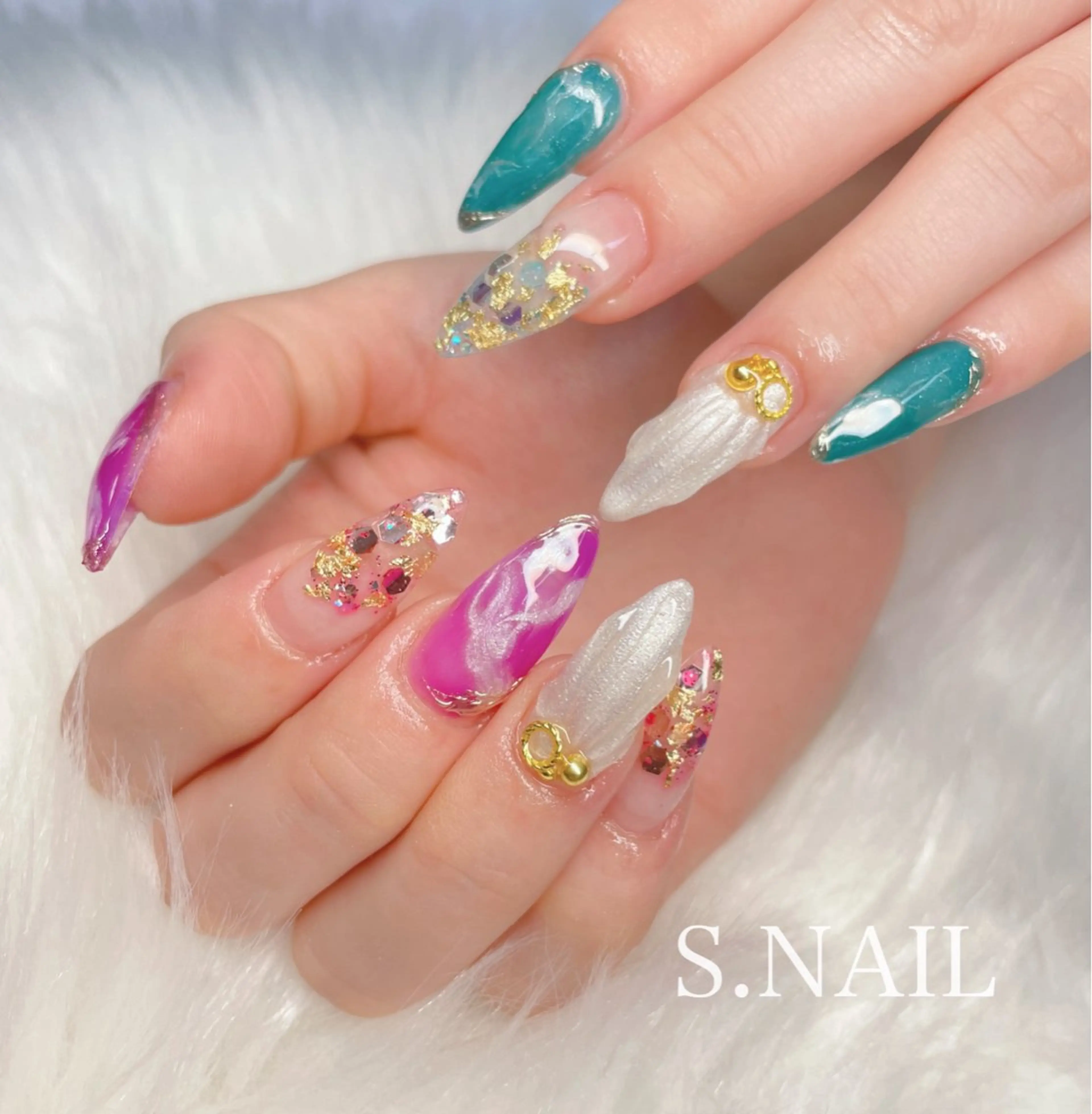 ネイル 持ち込み 夏ネイル ハンドネイル S♡NAIL所属・S.NAIL Suuのネイルデザイン