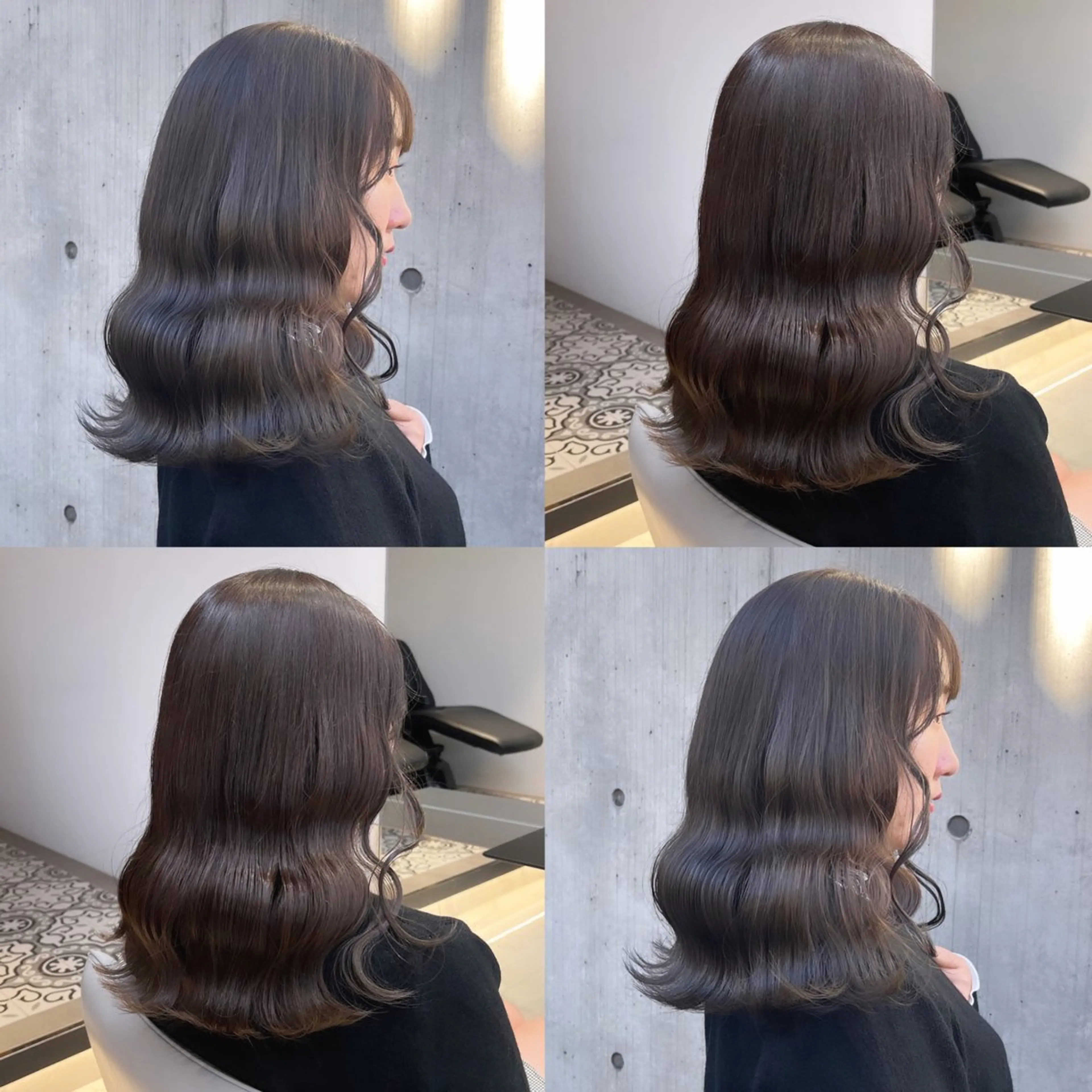 ミディアム カラー アッシュ アッシュブラウン アッシュグレー アッシュグレージュ ベージュカラー カット ヘアカラー トリートメント ヘッドスパ ヘアセット カジュアルを女っぽく 𝗮𝘆𝗮𝗰𝗼のヘアスタイル