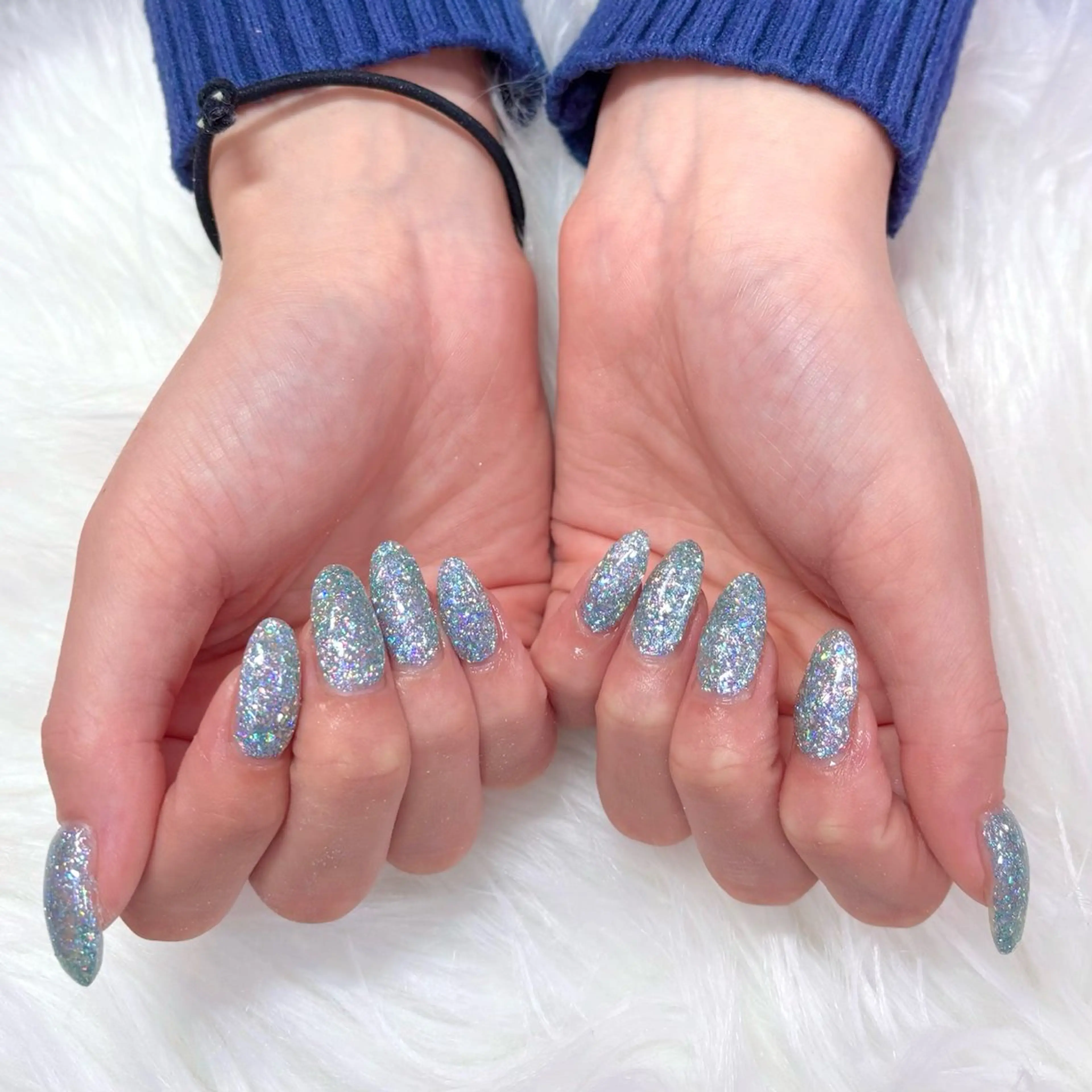 ネイル キラキラネイル ラメ(グリッター) 水色 ハンドネイル Noix nailのネイルデザイン