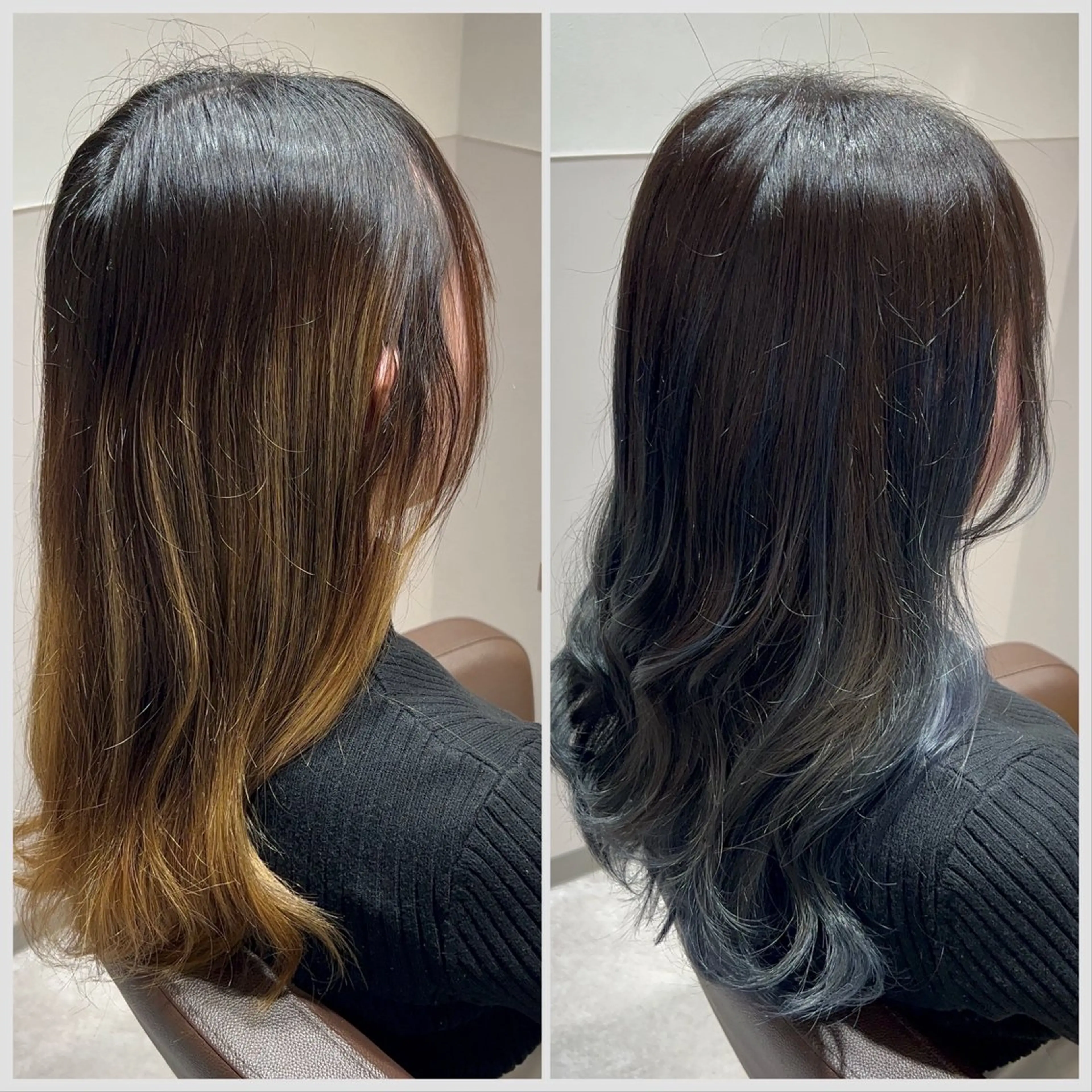 ミディアム カラー 黒髪 ブリーチ ブルーカラー ブルーブラック グラデーションカラー ヘアカラー トリートメント SALOWIN 神戸三宮店所属・【三宮/ブリーチ なしカラー】高田祐也のヘアスタイル