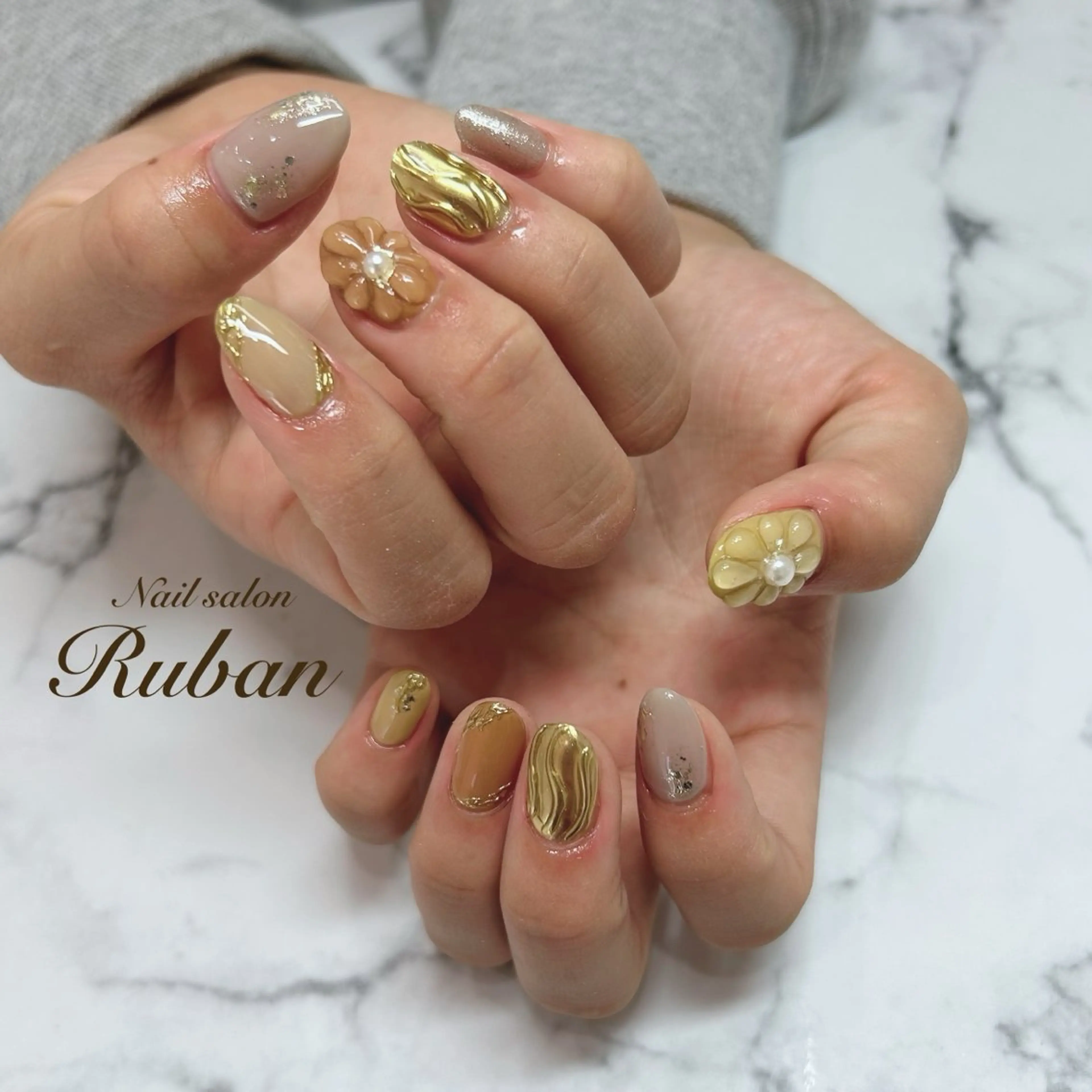 ネイル アートネイル 成人式 フラワーネイル 持ち込み ぷっくりネイル Nail salon Ruban所属・Nail salon Rubanのネイルデザイン
