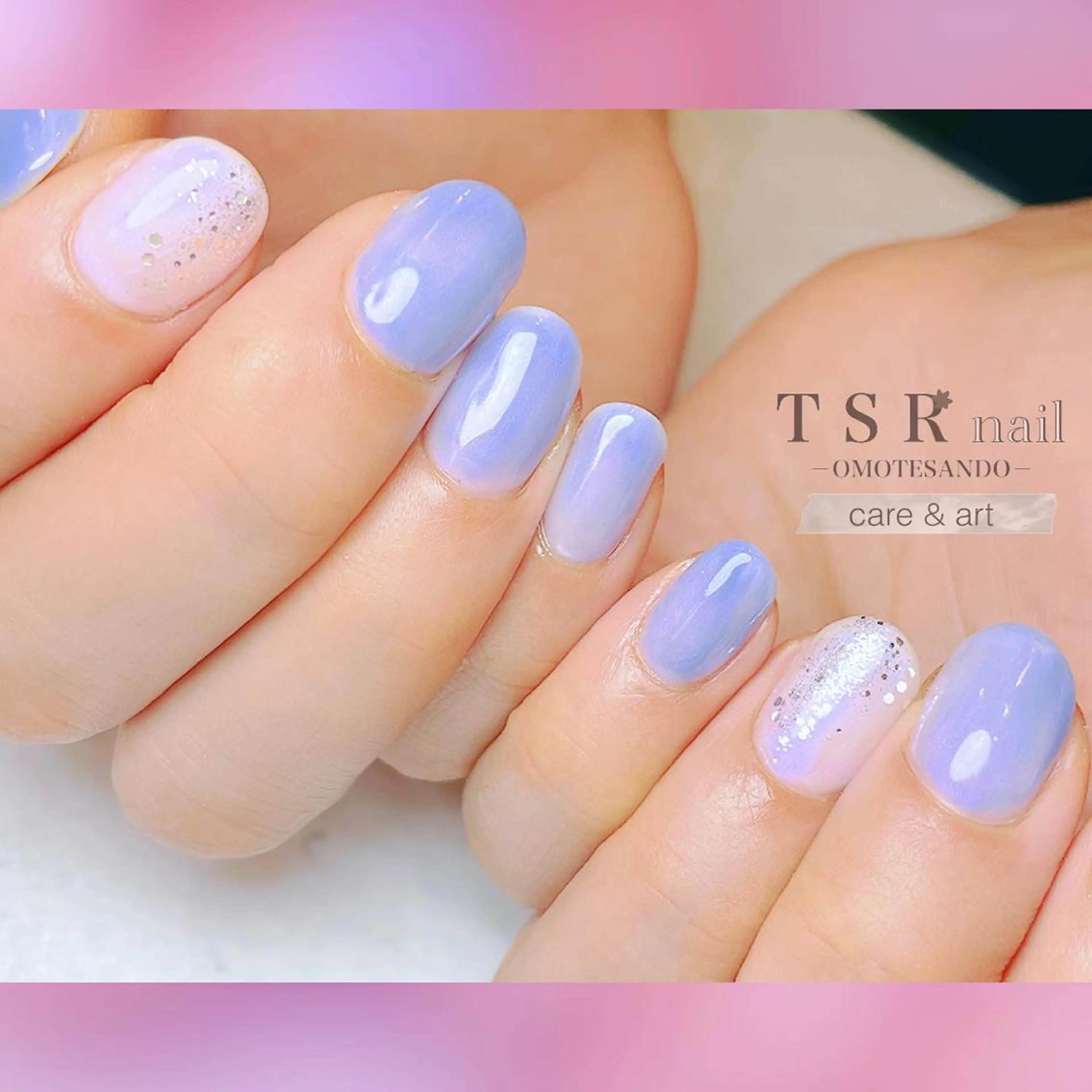 ネイル ブルー ジェルネイル ニュアンスネイル ワンカラーネイル パラジェル ハンドネイル ハンドケア 爪咲 りり花のネイルデザイン