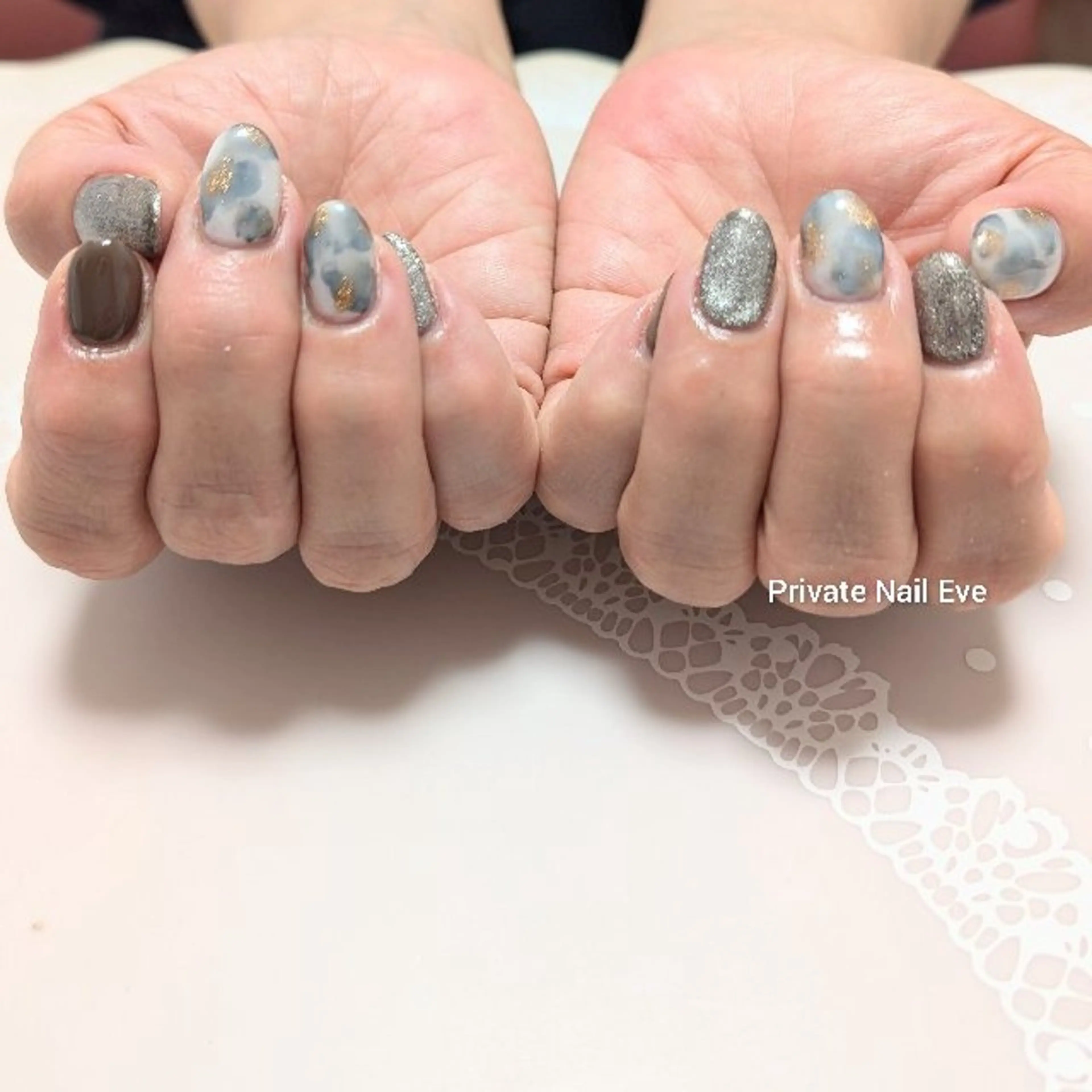 ネイル べっ甲ネイル ホワイト ハンドネイル ネイル junkoのネイルデザイン