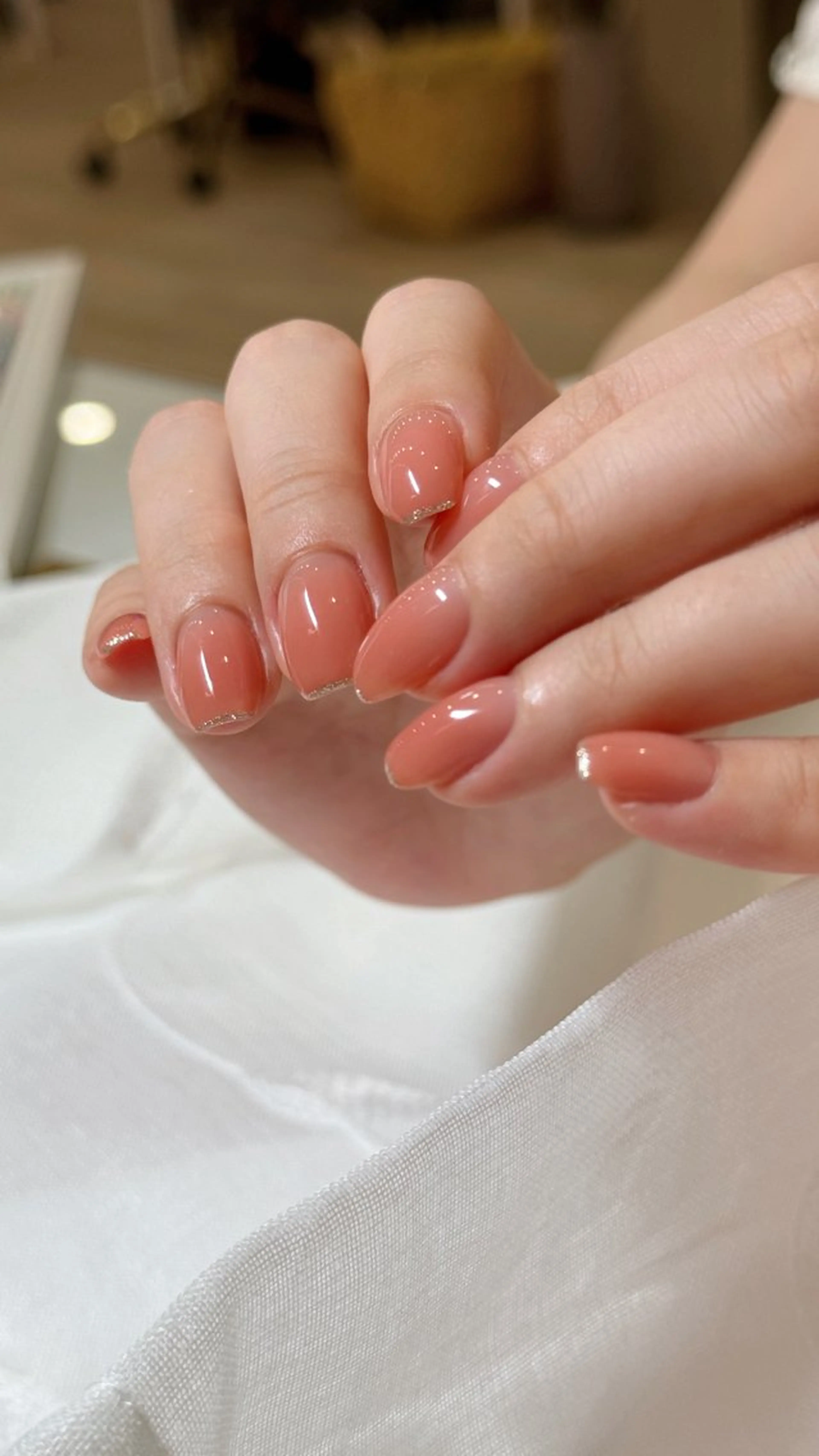 ネイル ゴールド ラメ(グリッター) ワンカラーネイル ピンク nail salon neige所属・ジェムネイル Risa.のネイルデザイン