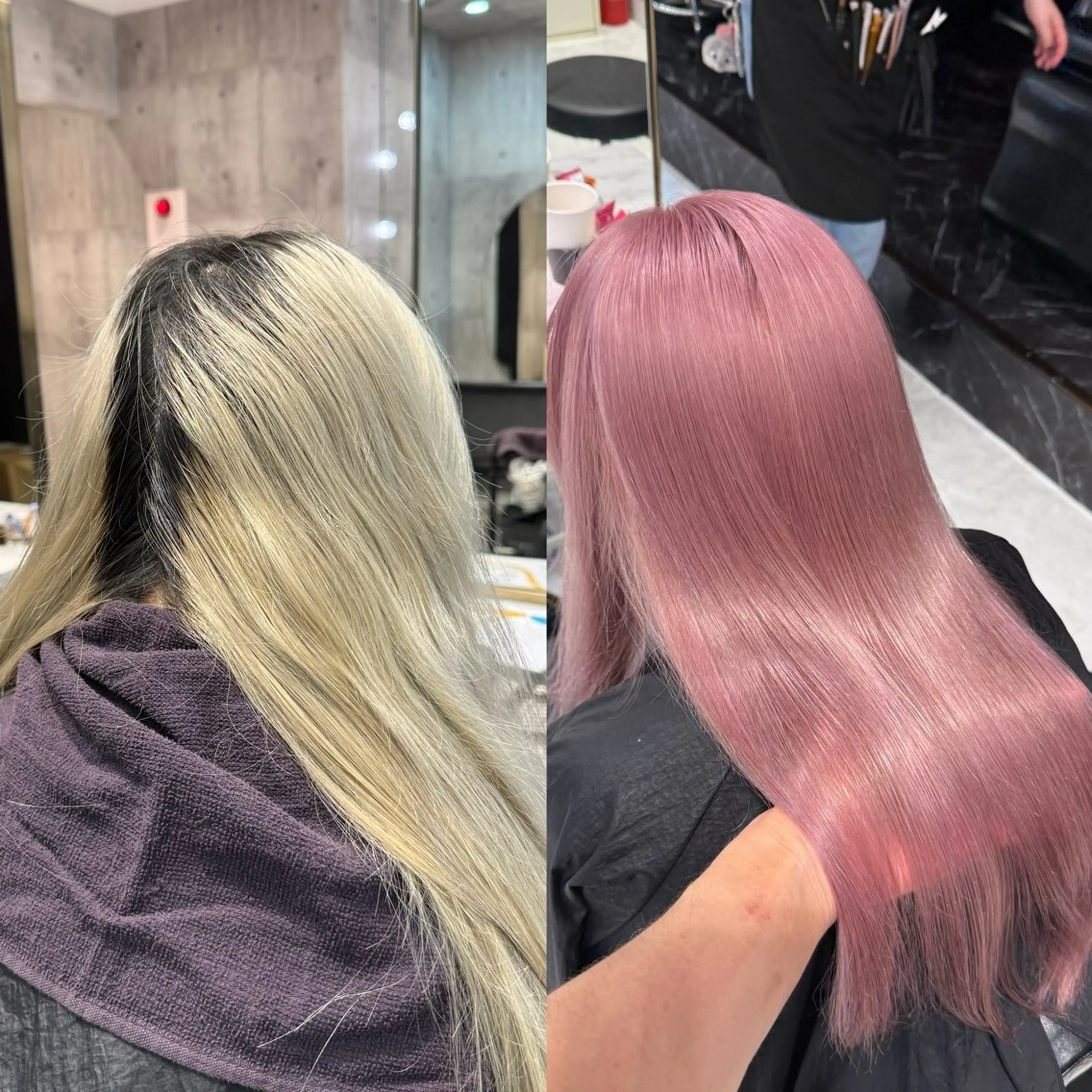 セミロング カラー ベージュカラー ブリーチ ブロンド ミルクティーベージュ ピンクカラー ヘアカラー ハイトーン特化/ ムラ修正/拓真のヘアスタイル