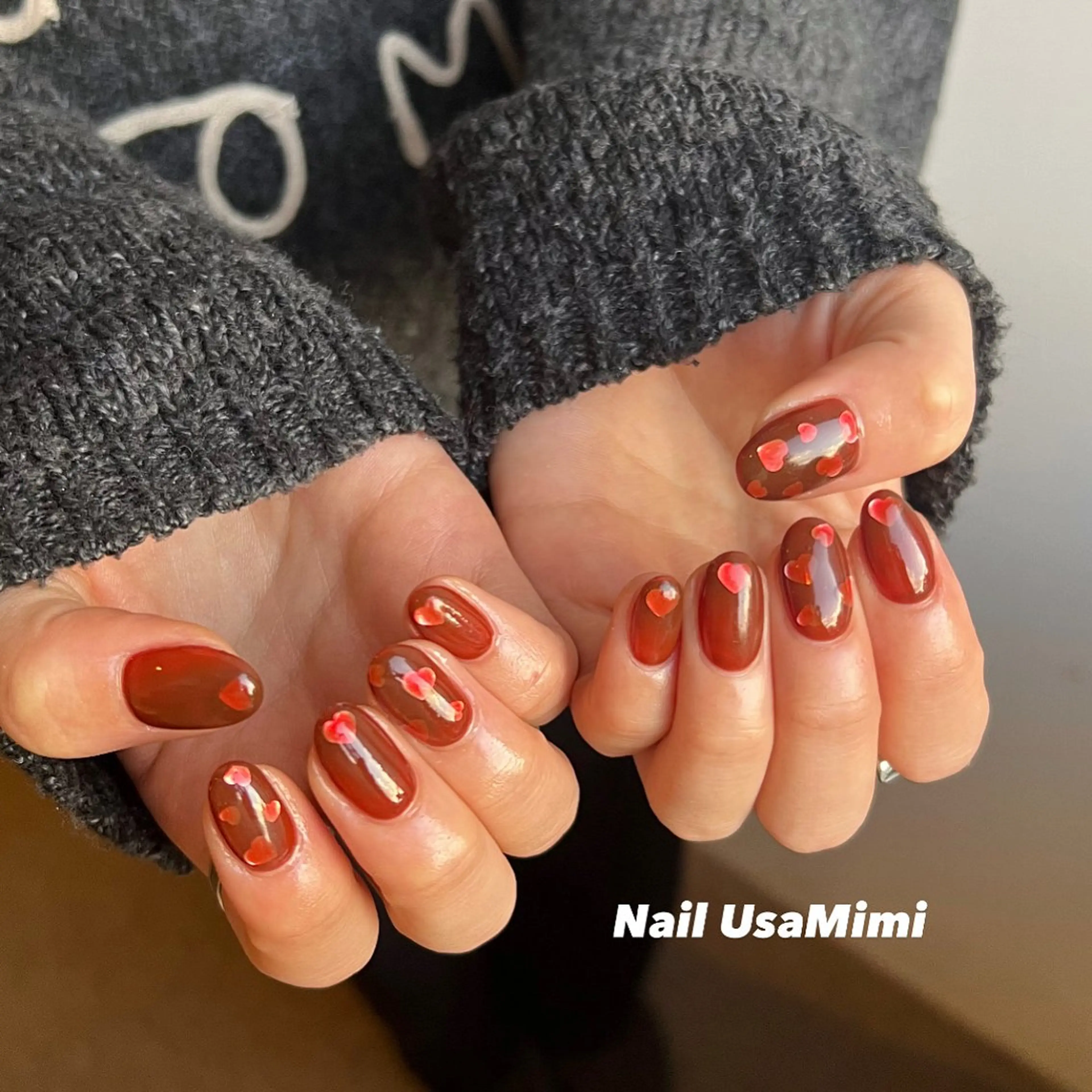 ネイル アートネイル ジェルネイル グラデーション ハート 韓国ネイル ハンドネイル 本町NailUsa Mimi RIKOのネイルデザイン