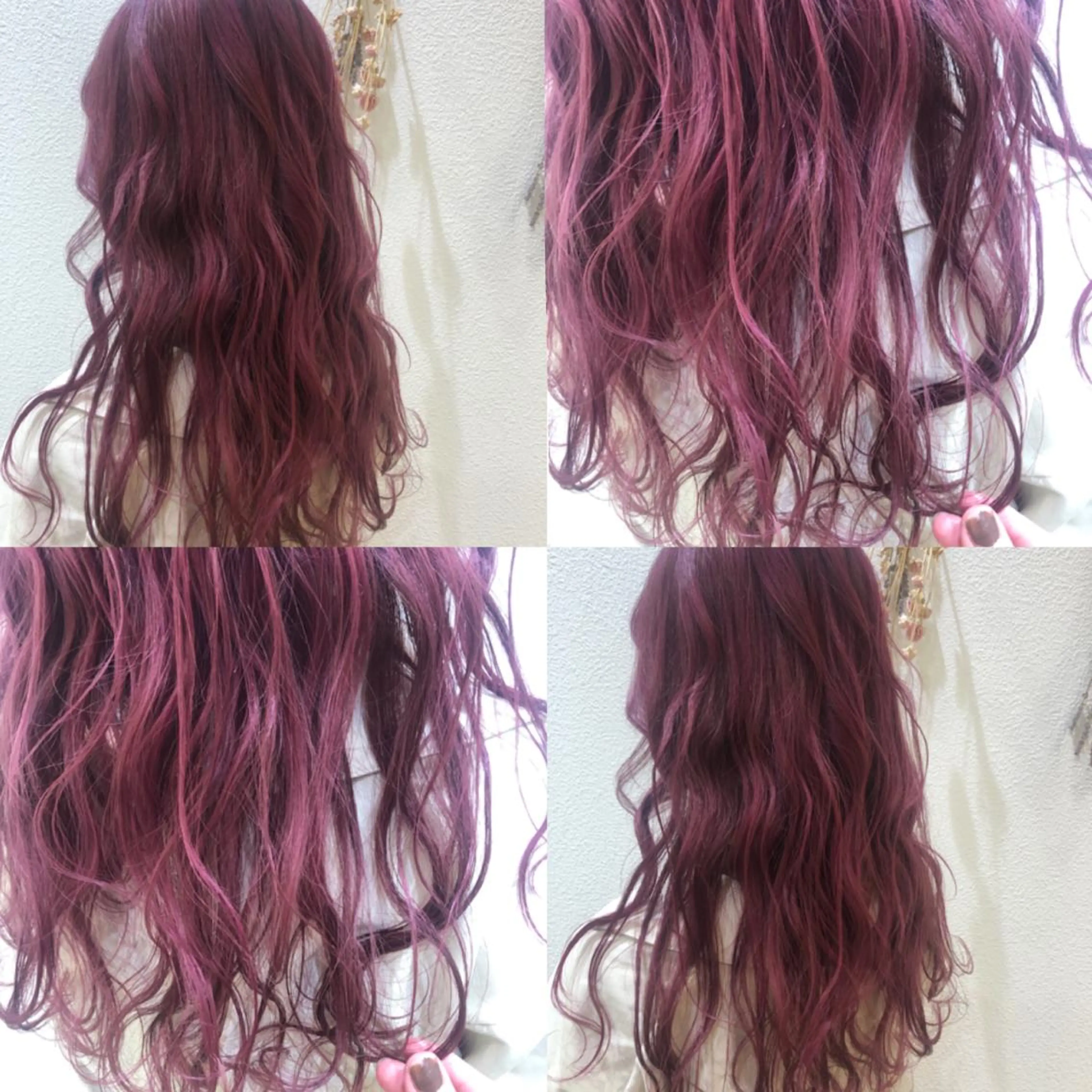 ロング カラー ブリーチ ピンクカラー ピンクパープル パープルカラー ヘアカラー エクステ／インナー カラー 礒野朱里のヘアスタイル