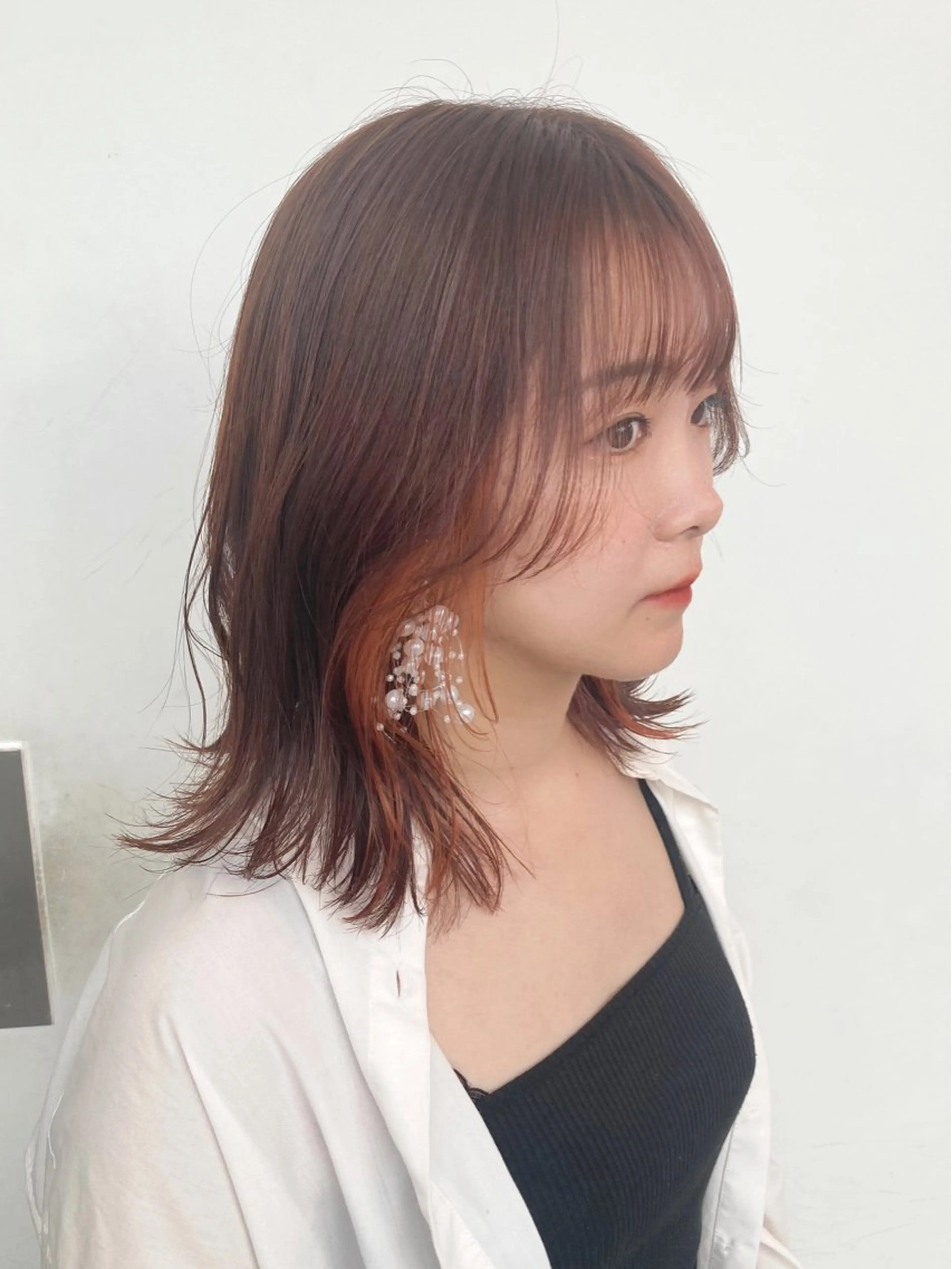 ミディアム カラー インナーカラー 顔まわりレイヤー レイヤーカット カット ヘアカラー トリートメント 💎ボブ/似合わせの 達人/縮毛矯正/畔上のヘアスタイル