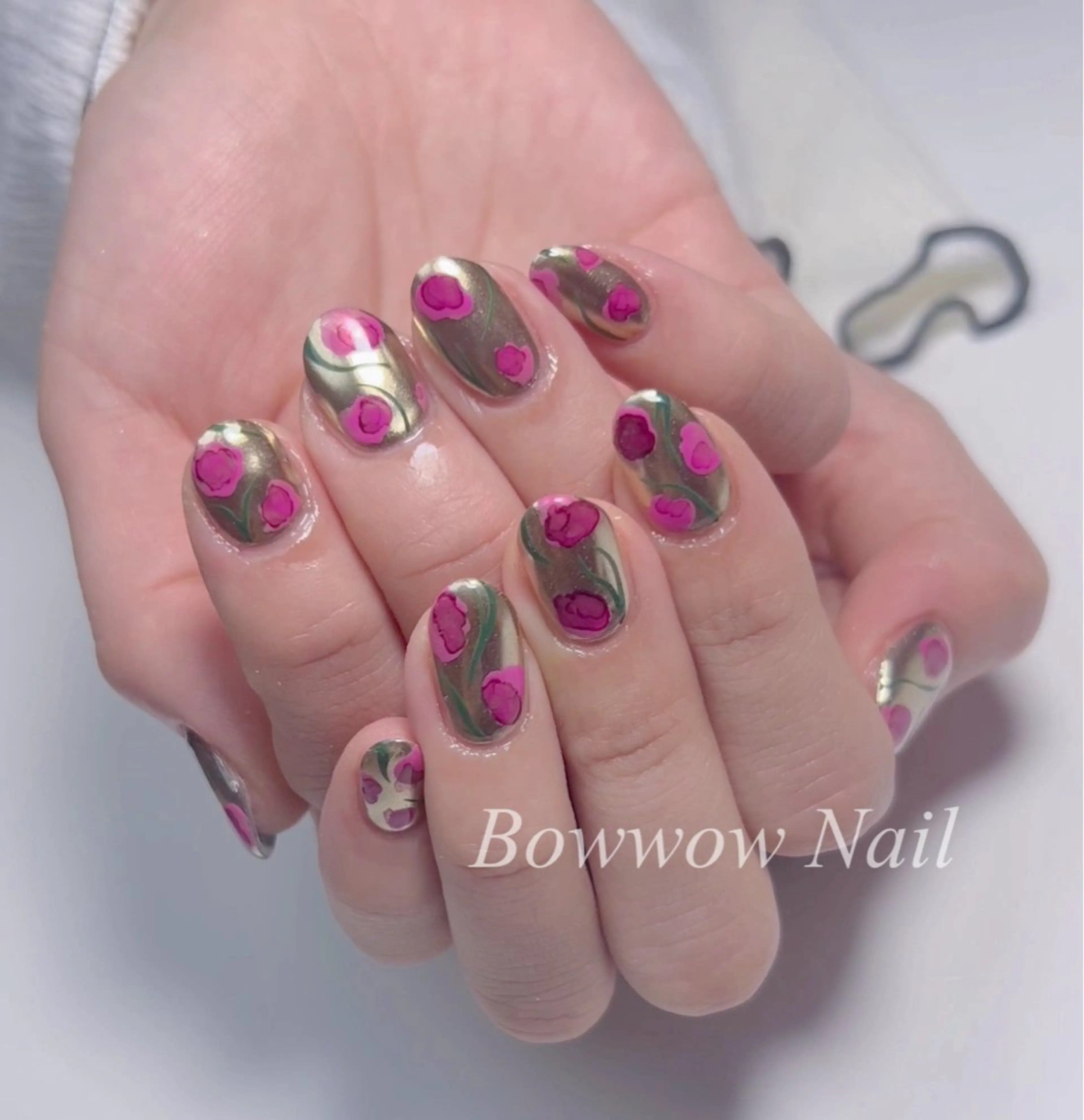 ネイル 長さ出し ミラーネイル ニュアンスネイル Bow wow Nail さや🧸のネイルデザイン