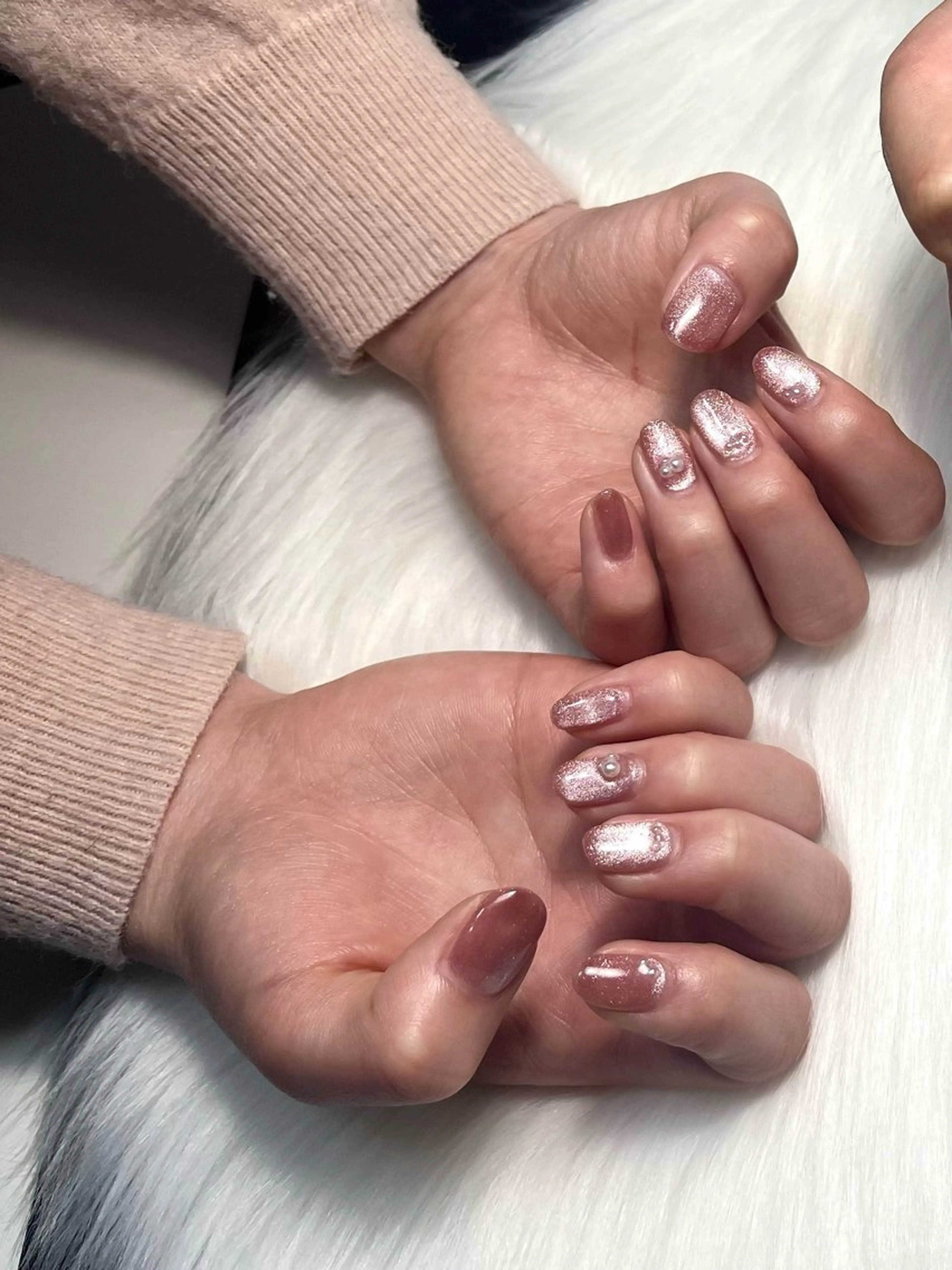 ネイル マグネットネイル ワンカラーネイル ピンク ハンドネイル Nail salon Hanakoのネイルデザイン