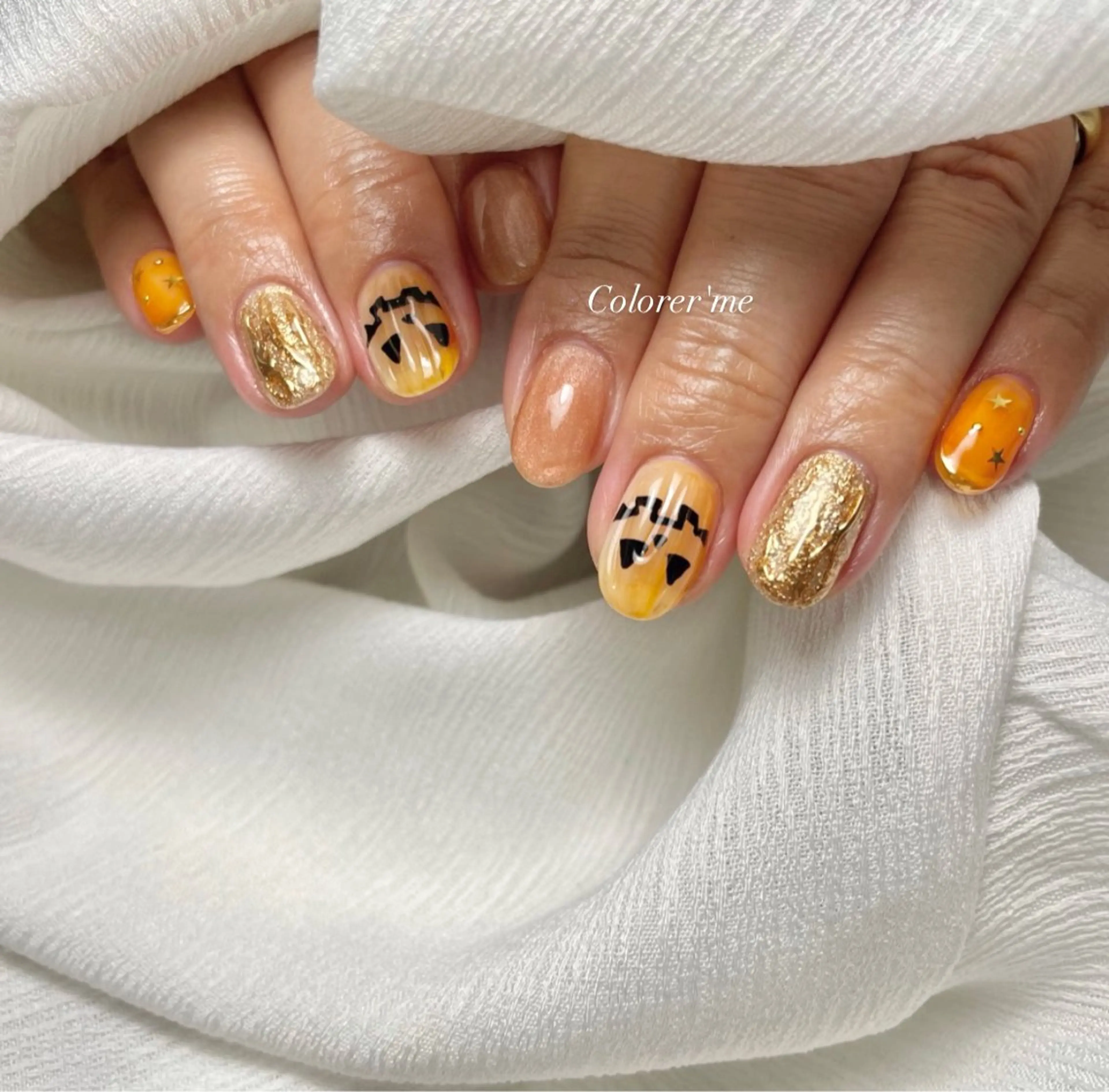 ネイル ハロウィン マグネットネイル オレンジ Colorer'me クロレミーのネイルデザイン