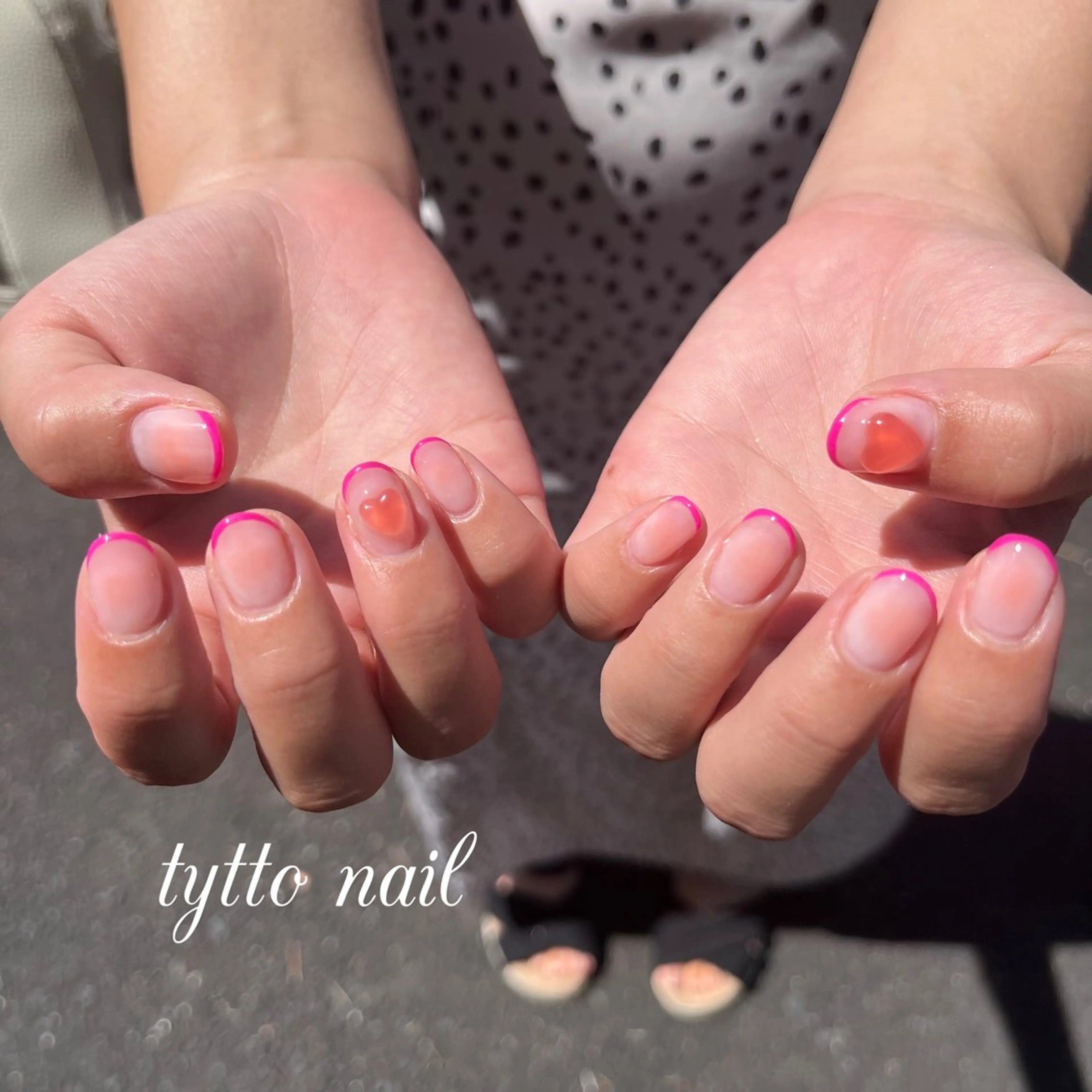 ネイル チークネイル フレンチネイル ハート 韓国ネイル ピンク ハンドネイル tytto nail ❤︎‪‪eri‪‪のネイルデザイン