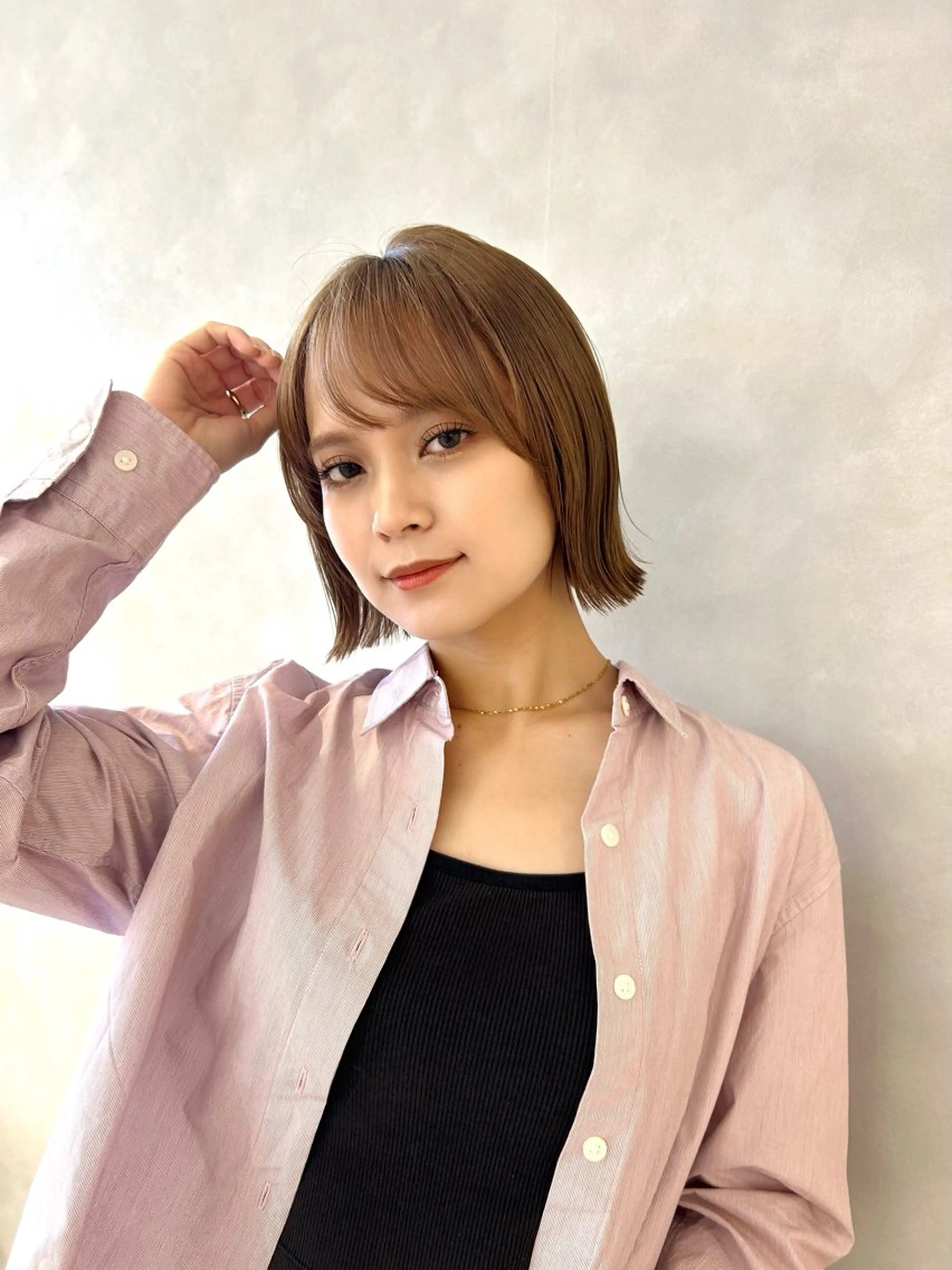 ミディアム カラー ボブ カット ヘアカラー トリートメント 結べるくびれボブ/透 明感カラーtaigaのヘアスタイル