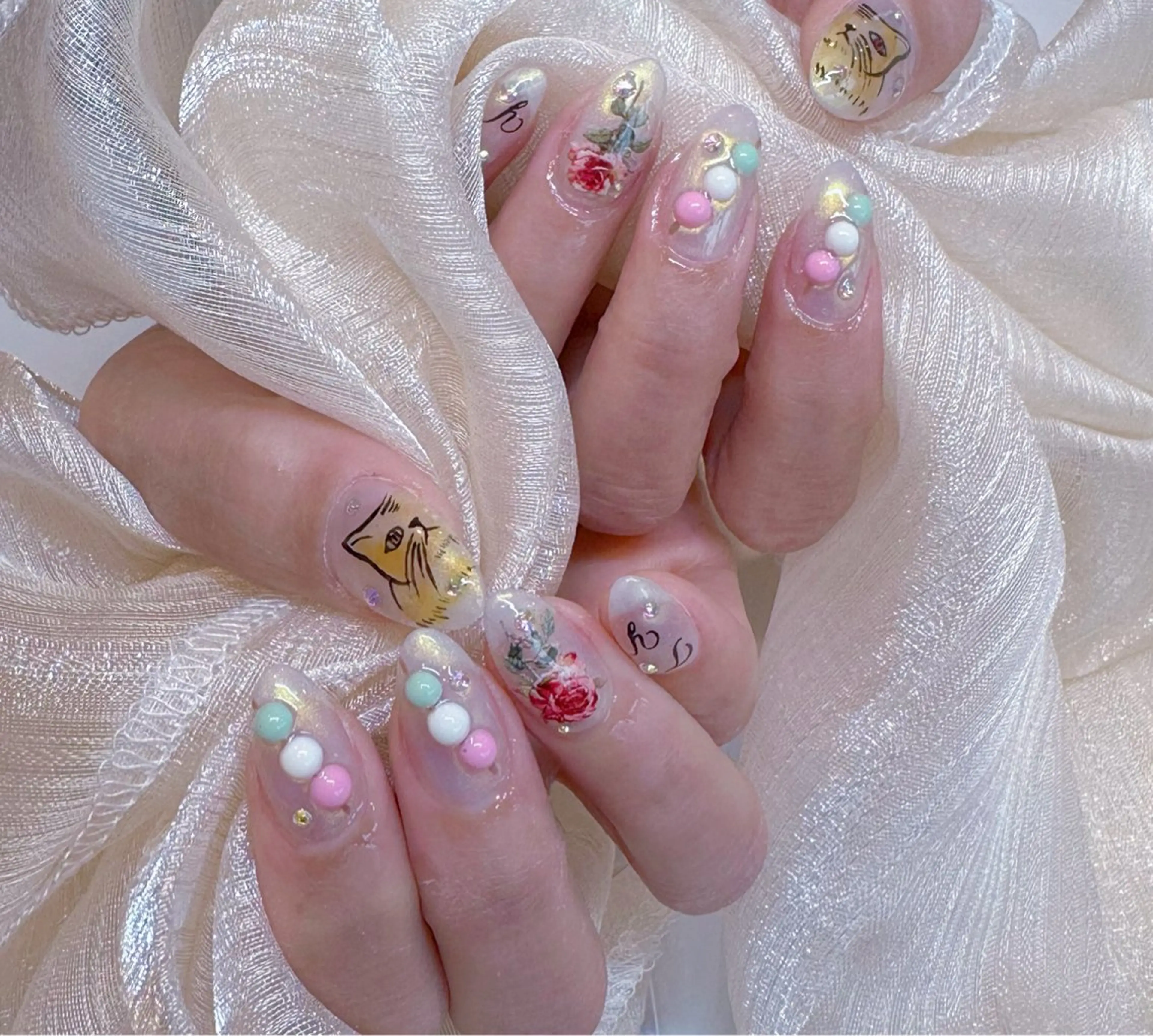 ネイル アートネイル 韓国ネイル 水色 ロングネイル マグネットネイル ハンドネイル ハンドケア NailDemure 【銀座店】のネイルデザイン