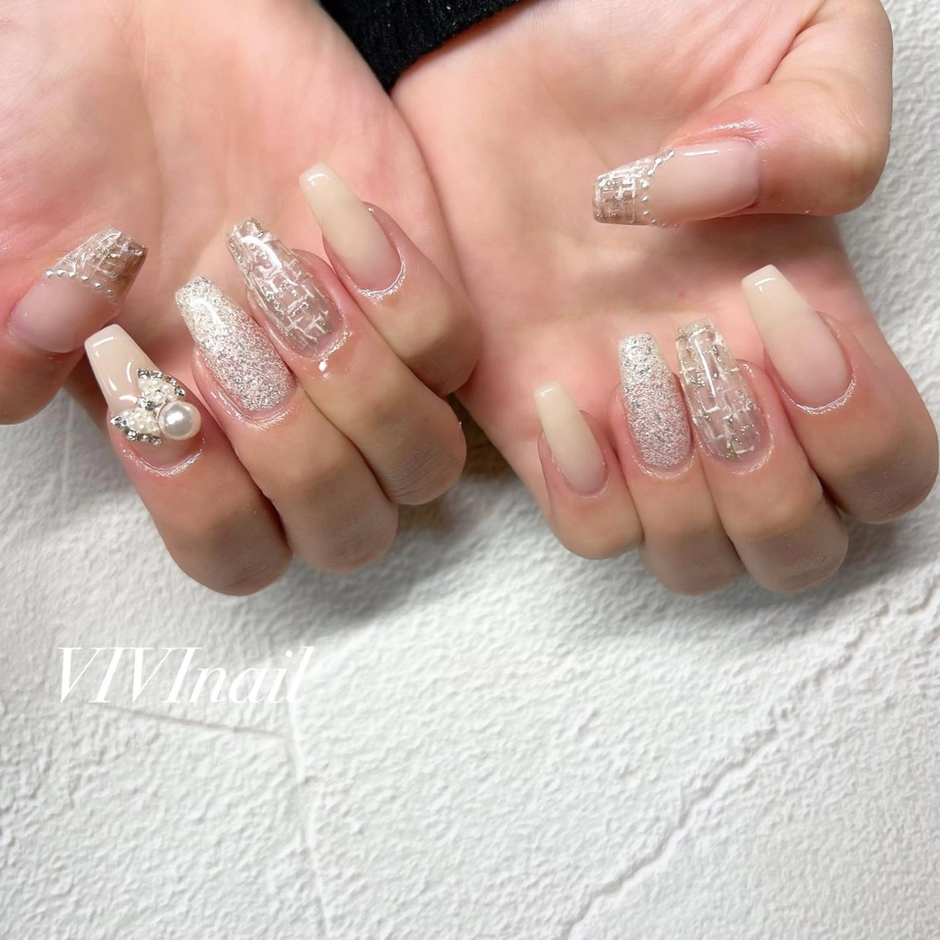 ネイル フレンチネイル ツイードネイル ハンドネイル vivi nailのネイルデザイン