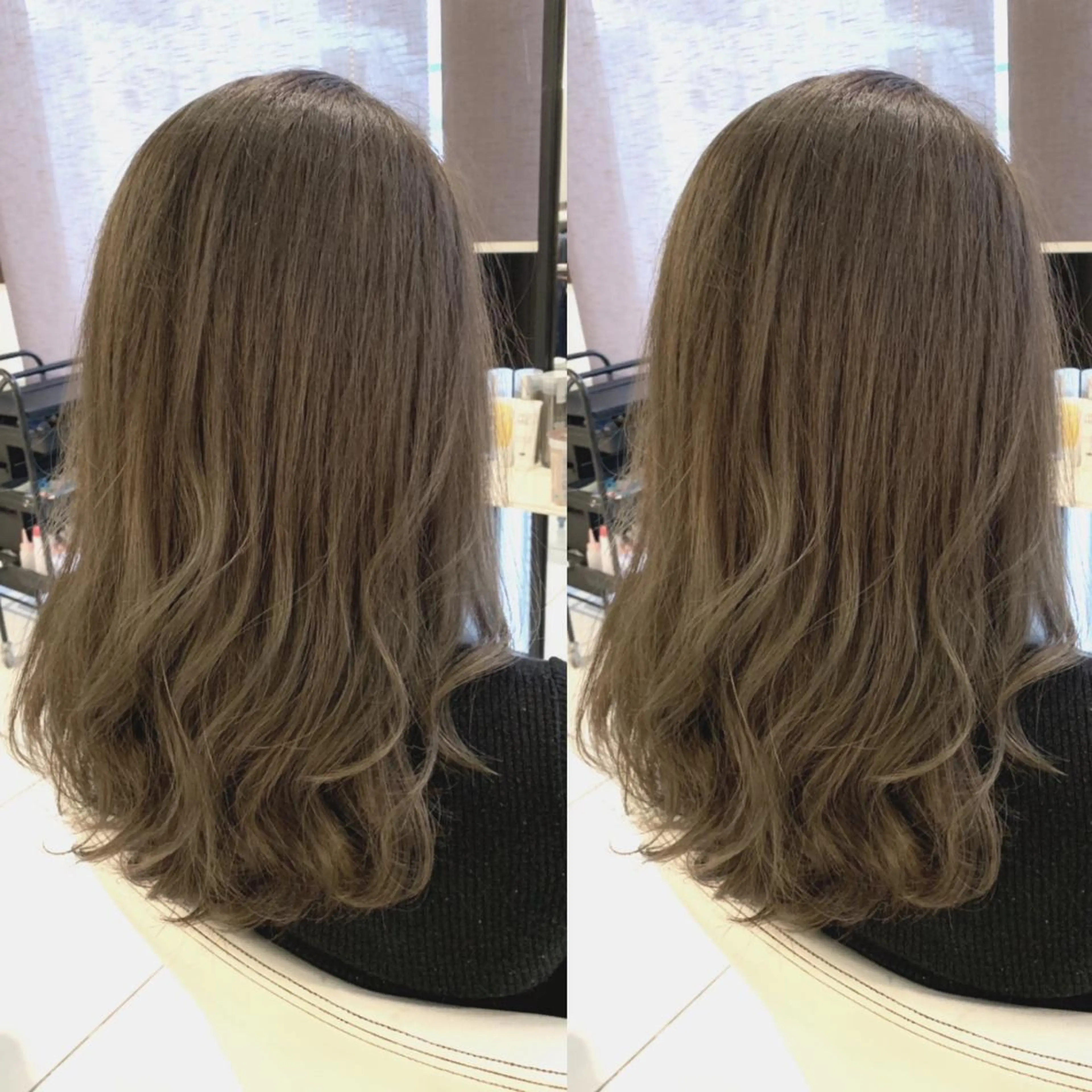 セミロング カラー パーマ ブリーチ グレージュ ブリーチなしカラー Merci メルシー 福岡、今泉のヘアスタイル