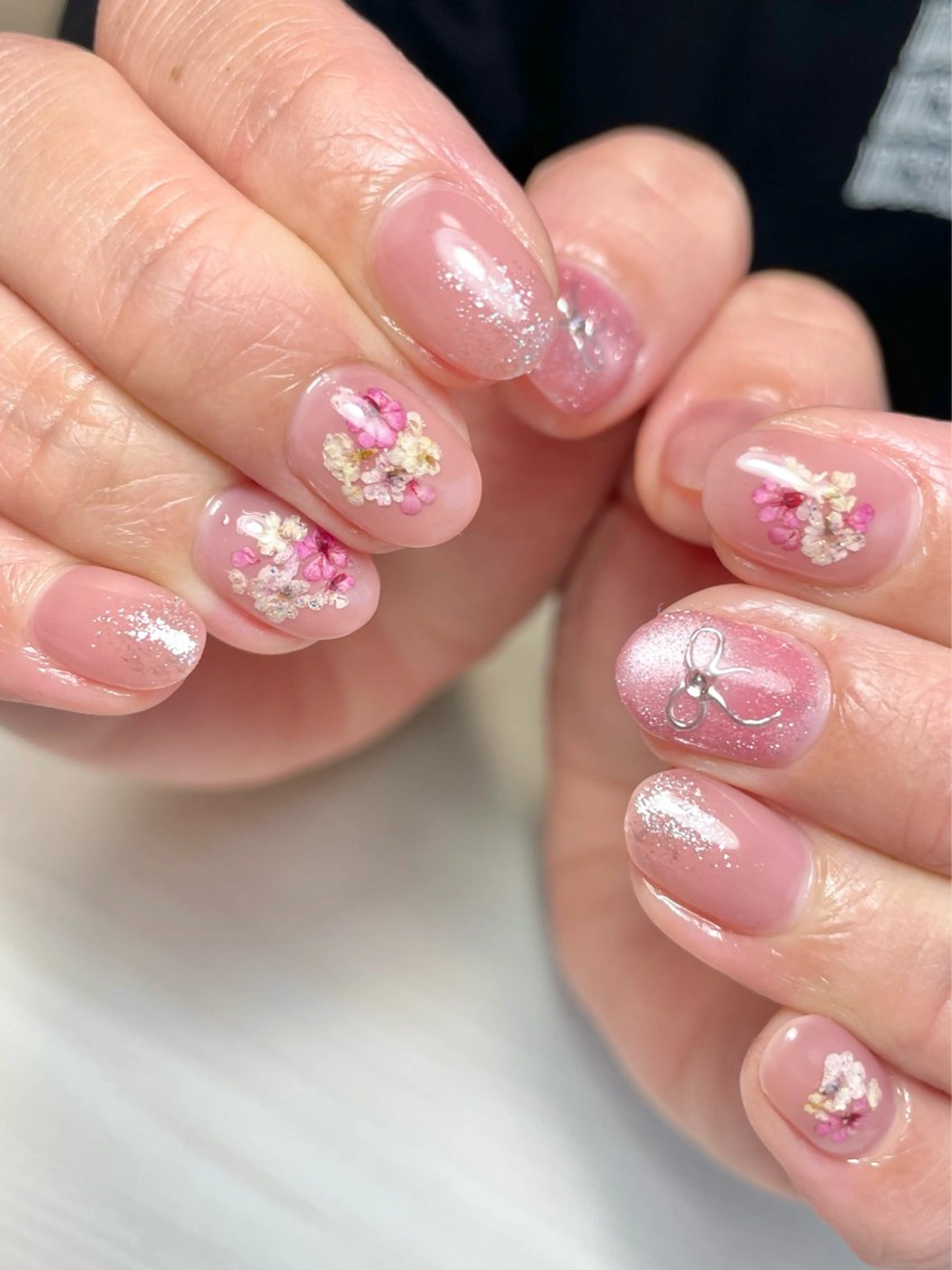 ネイル フラワーネイル マグネットネイル ミラーネイル リボン ハンドネイル nail salon Cottonのネイルデザイン
